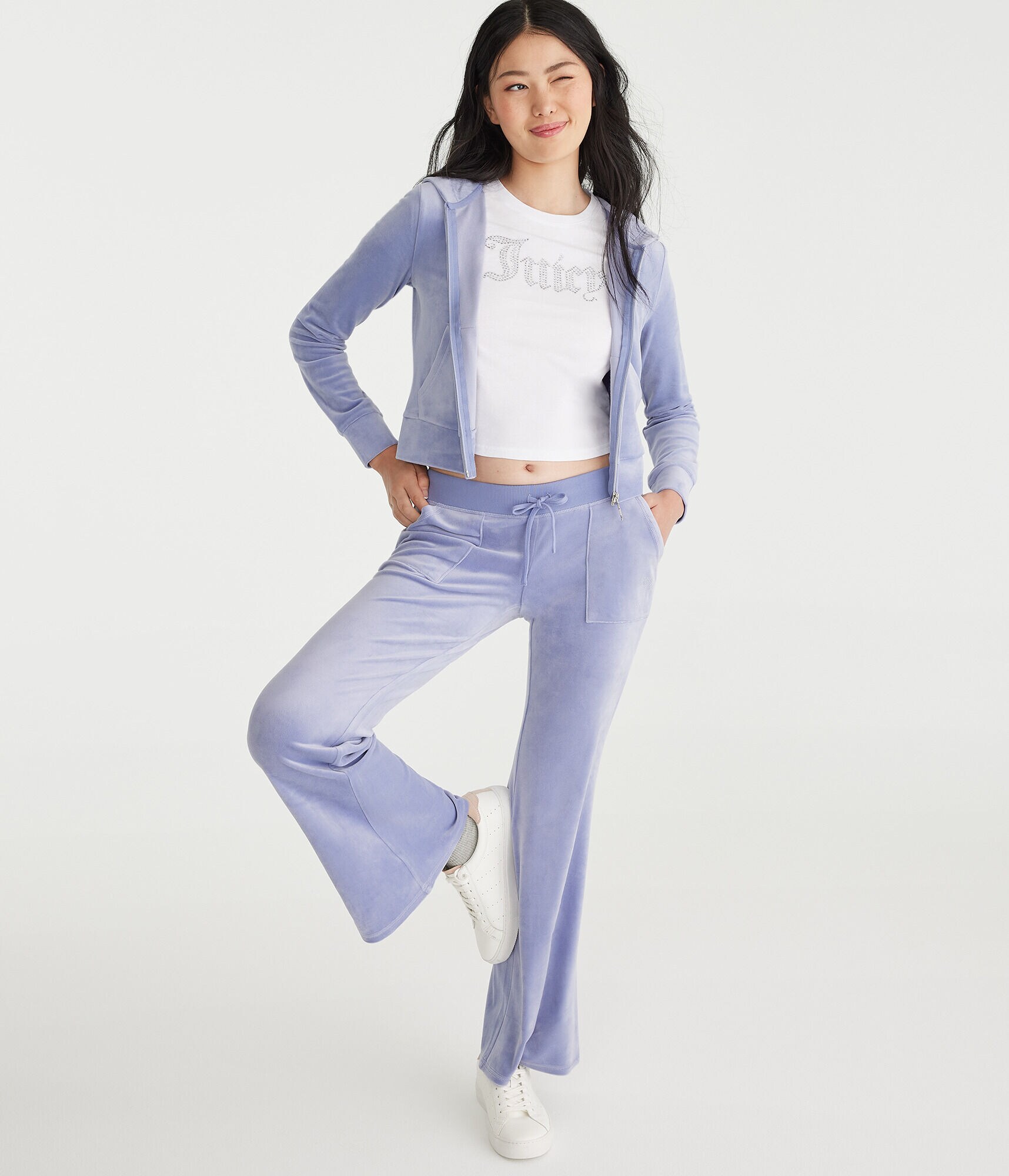 Juicy Couture Bling Velour Pocket Flare Pants