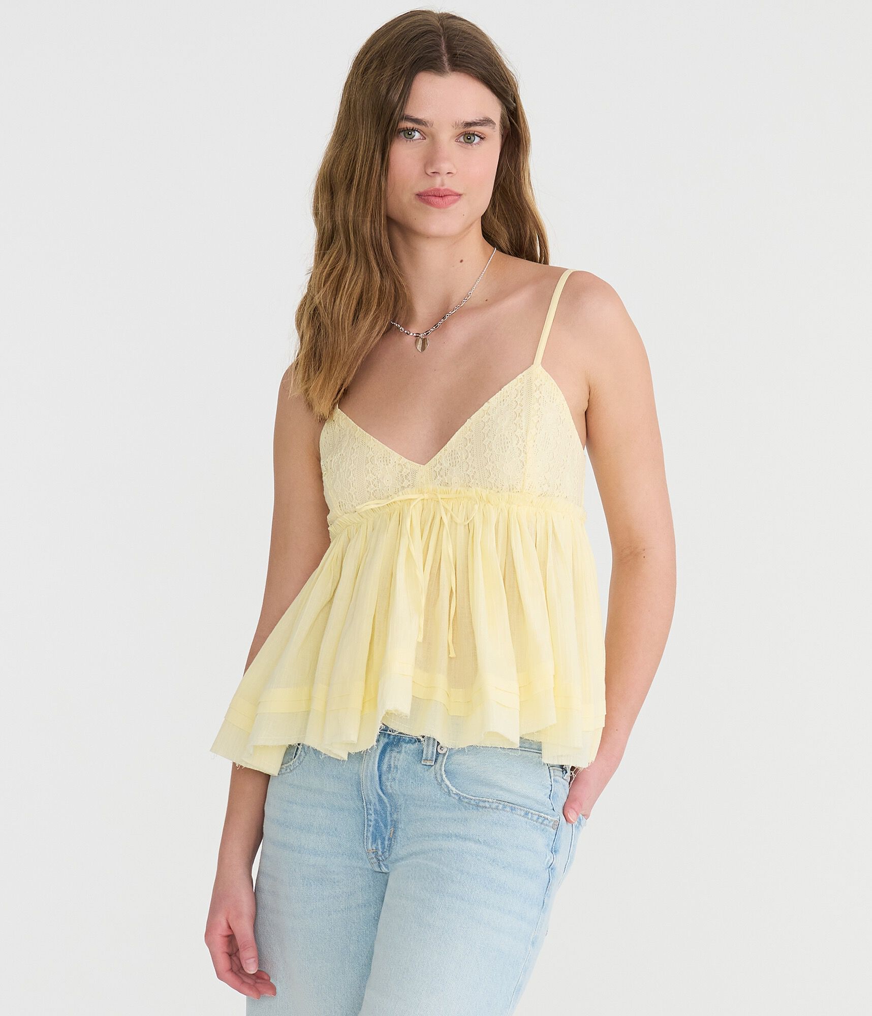 Crocheted V-Neck Babydoll Top