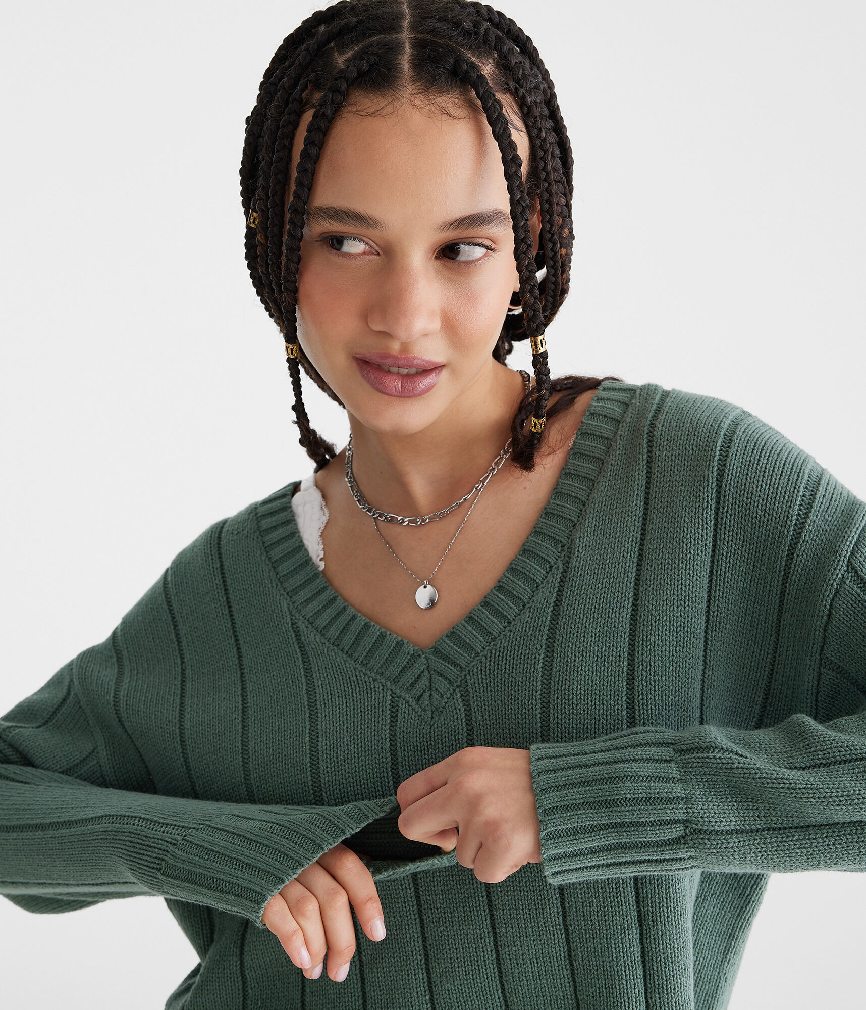 Ribbed V-Neck Sweater