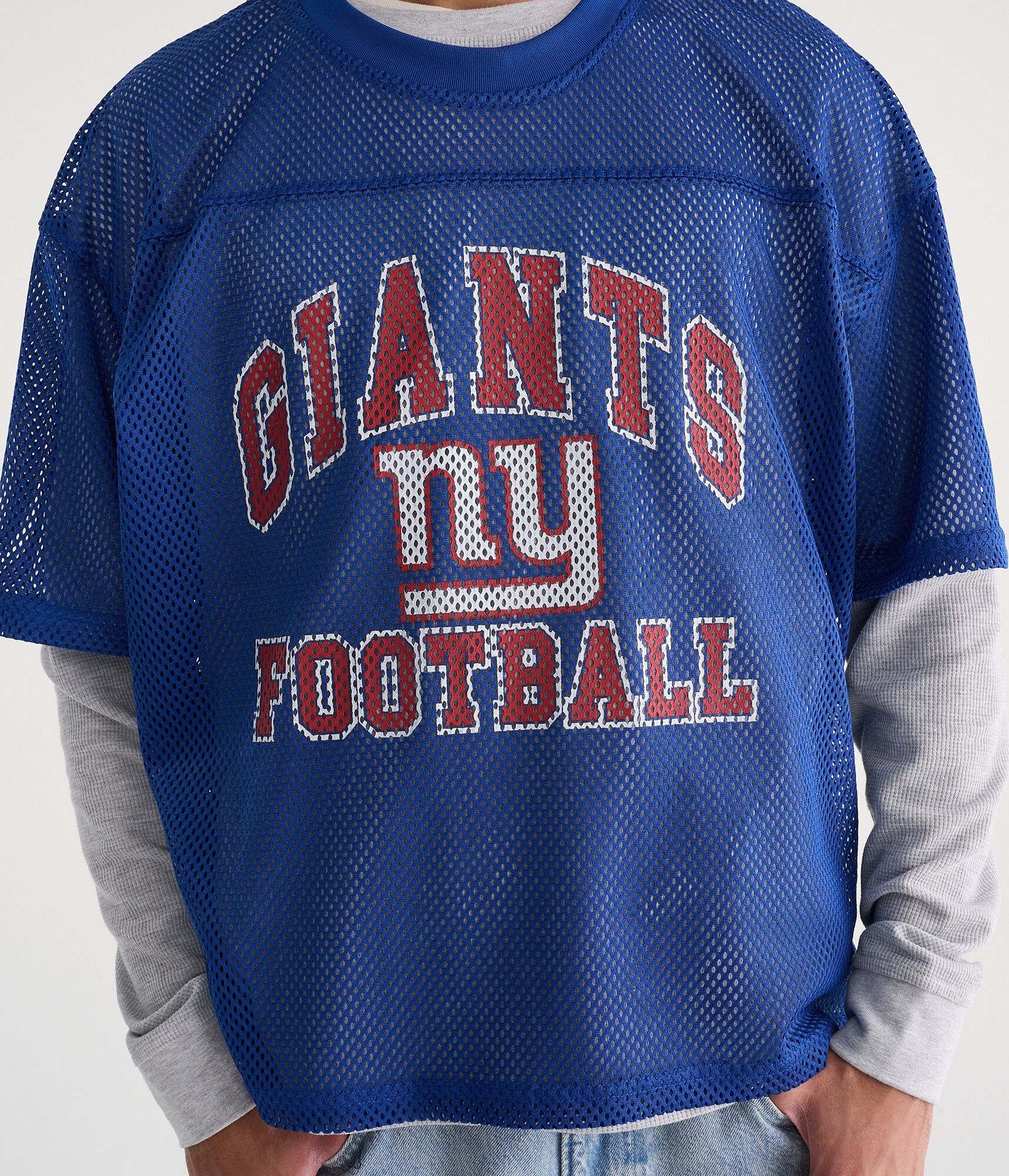 Long Sleeve New York Giants Football Boxy Mesh 2Fer Top