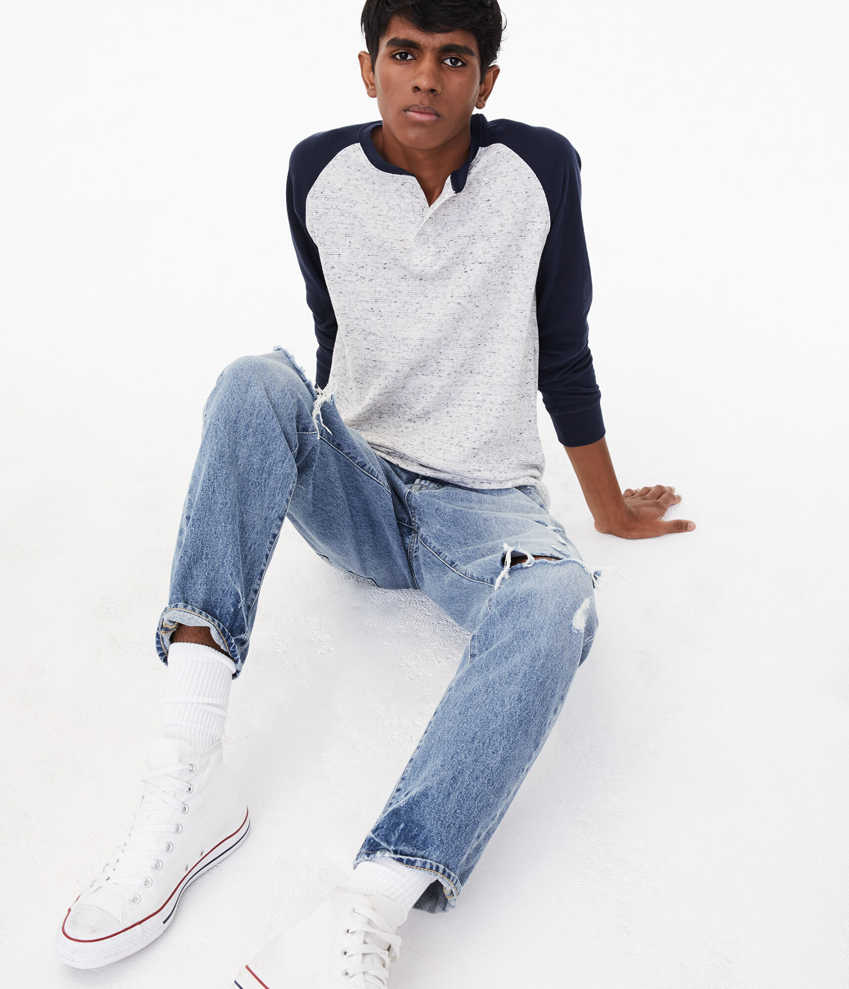 Long Sleeve Solid Thermal Henley Tee