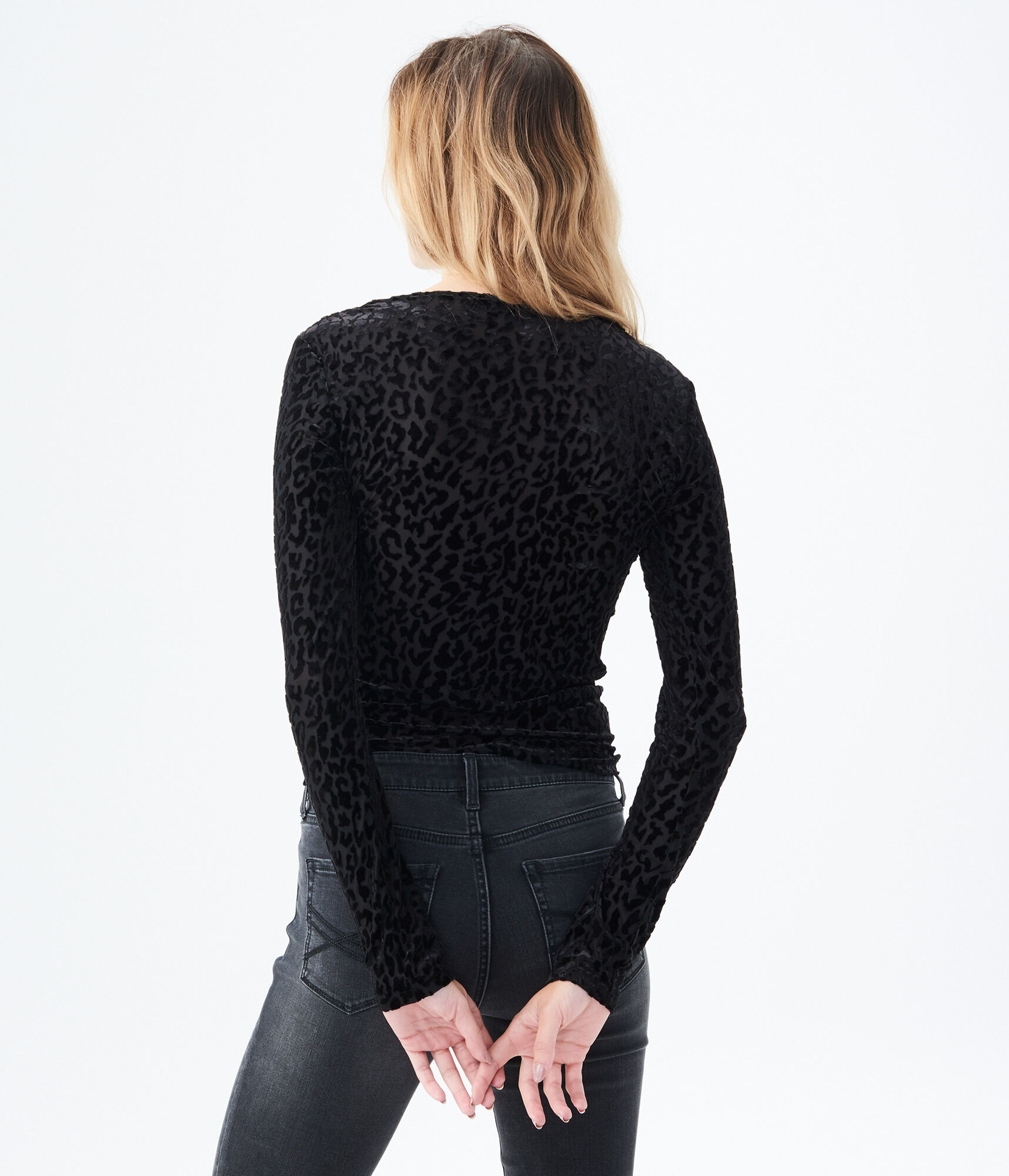 Long Sleeve Sheer Burnout Leopard Top