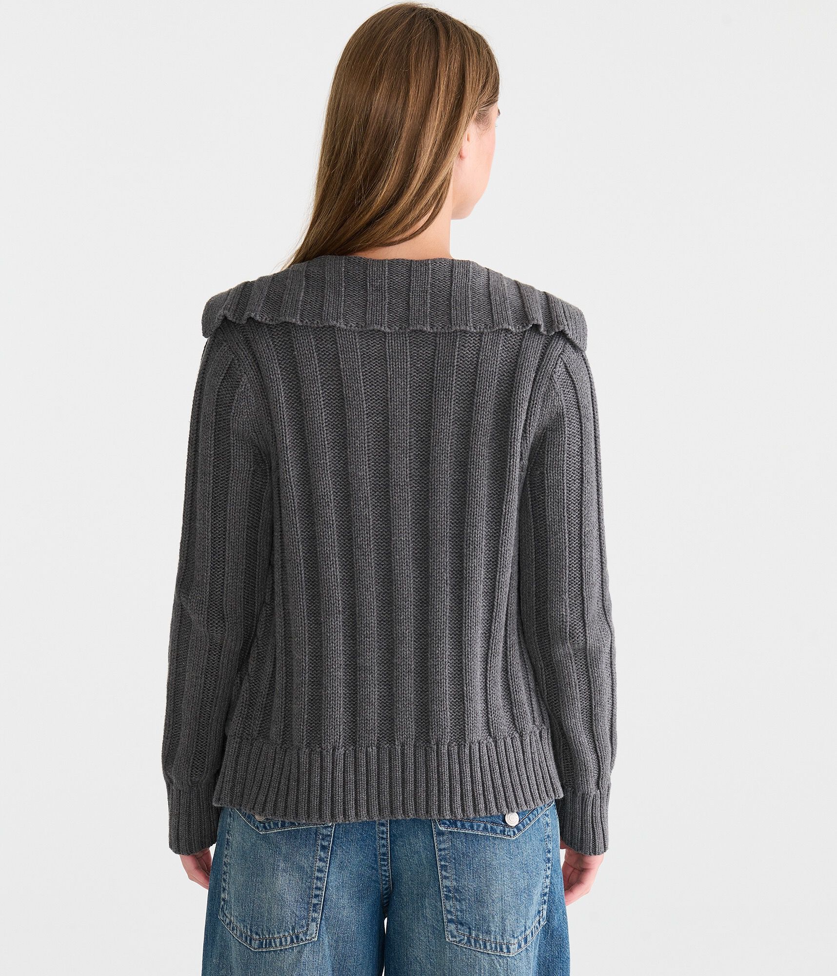 Cable Collar Button-Front Cardigan