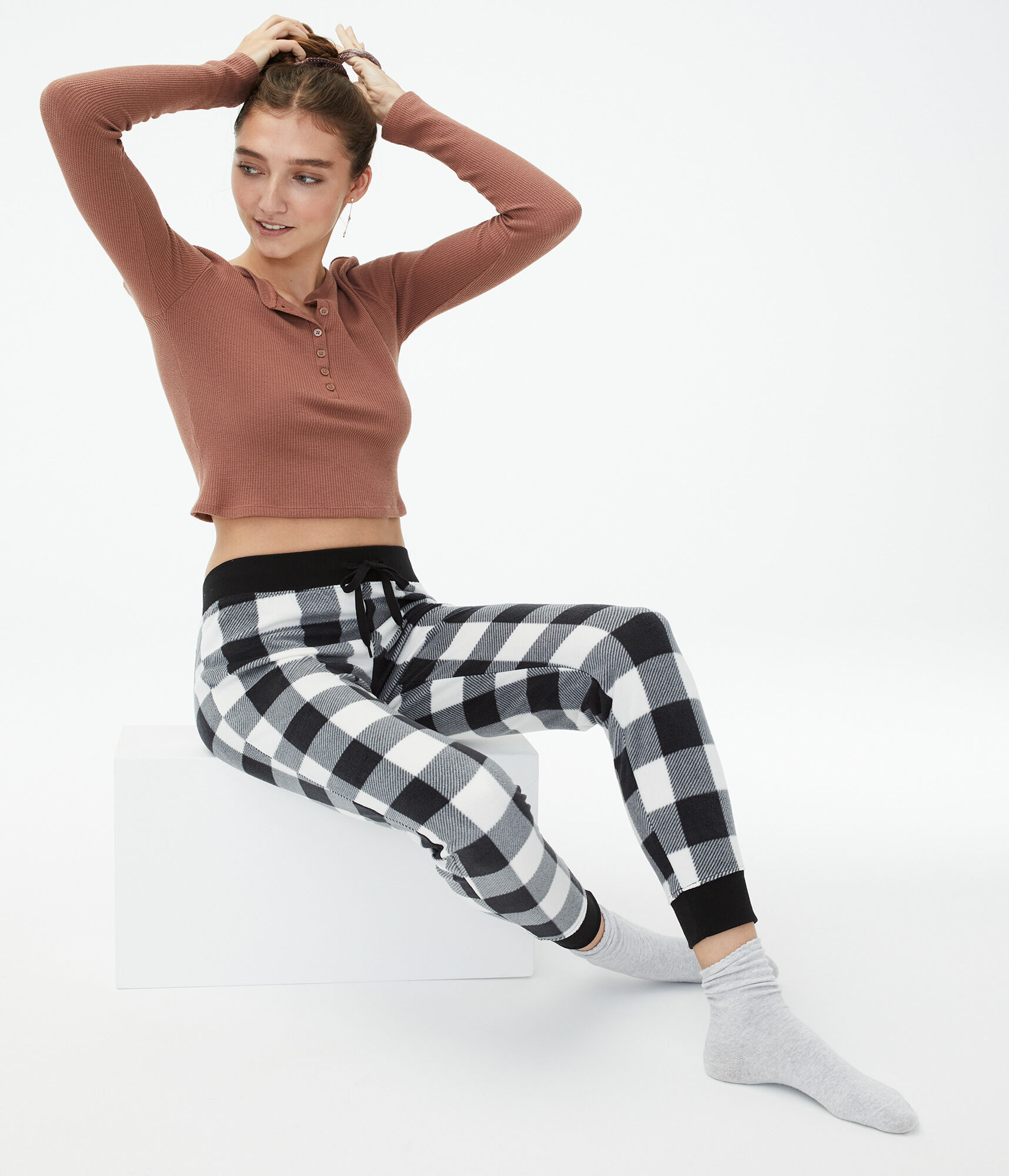 Buffalo Plaid Polyfleece Joggers - Main Image