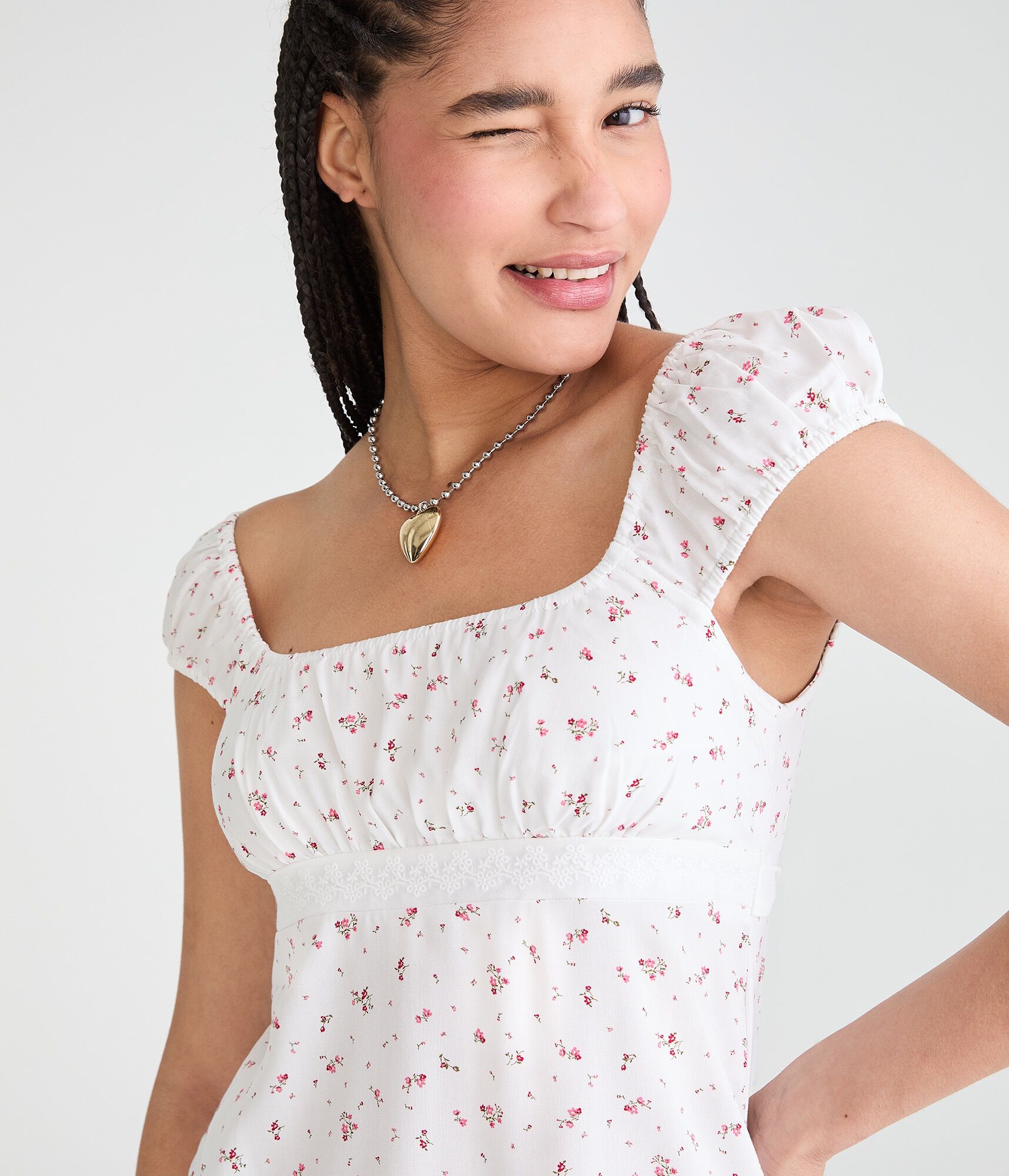 Printed Tie-Back Babydoll Top