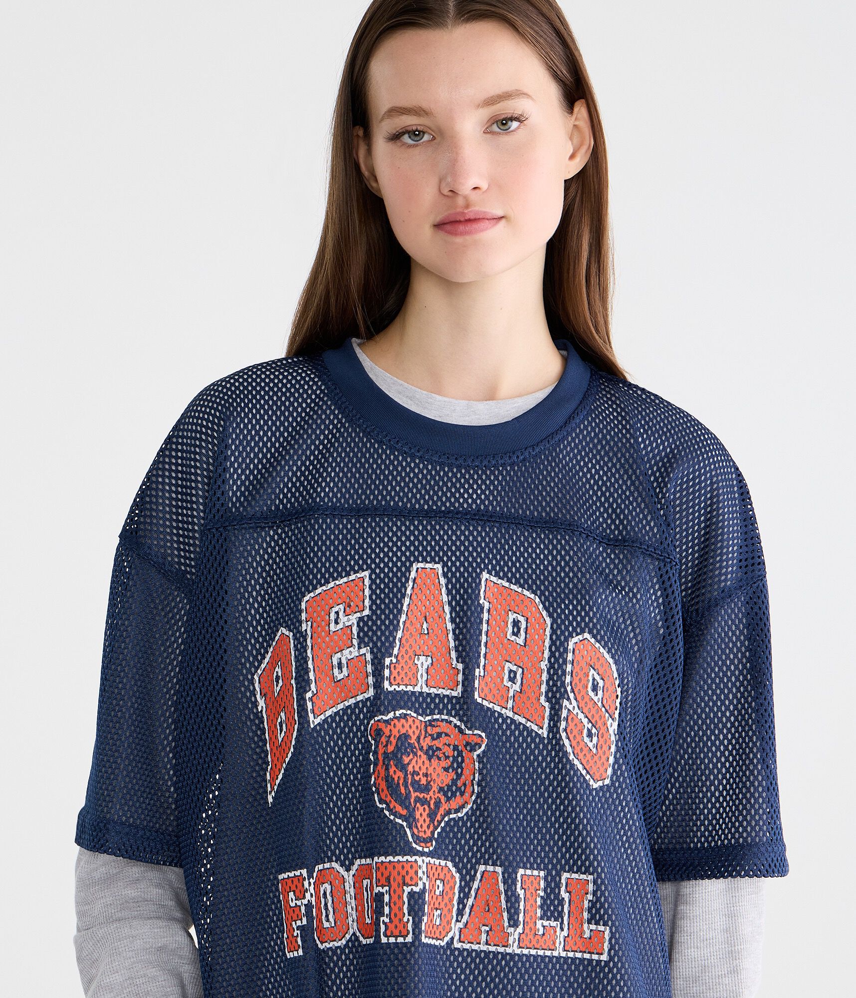 Long Sleeve Chicago Bears Football Boxy Mesh 2Fer Top