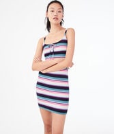 Striped Lace-Up Bodycon Dress