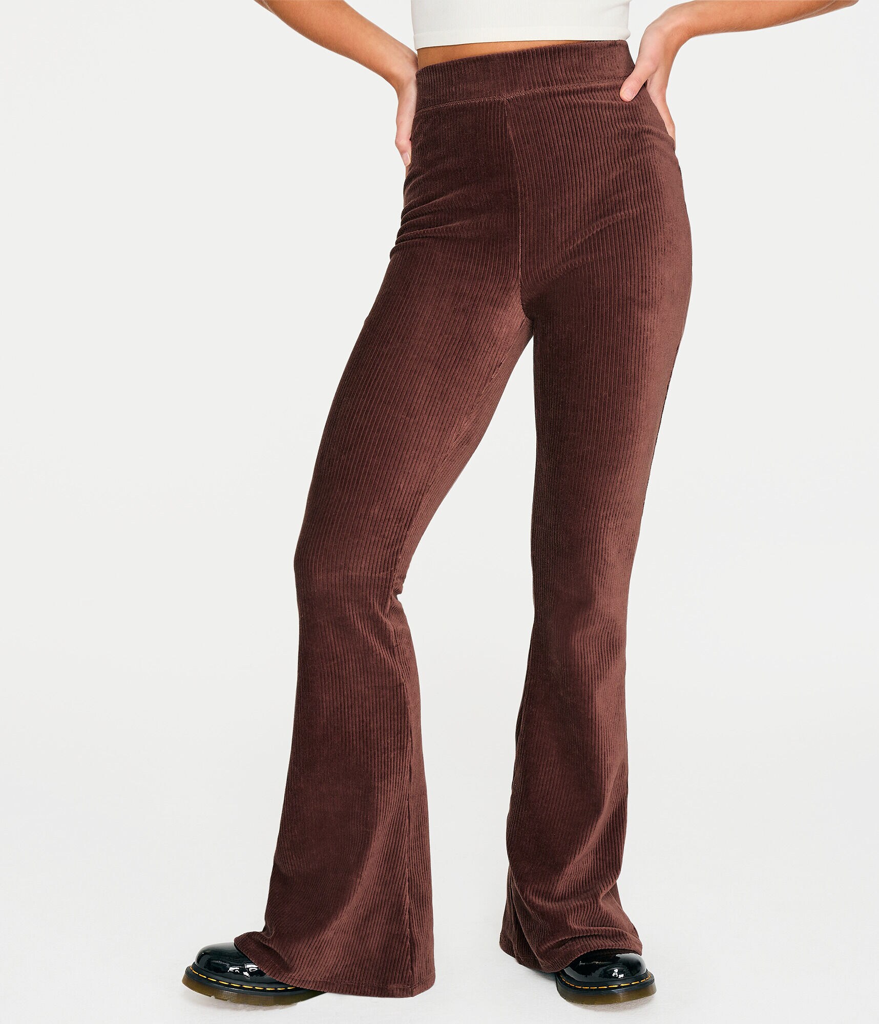 High-Rise Ribbed Velour Flare Pants