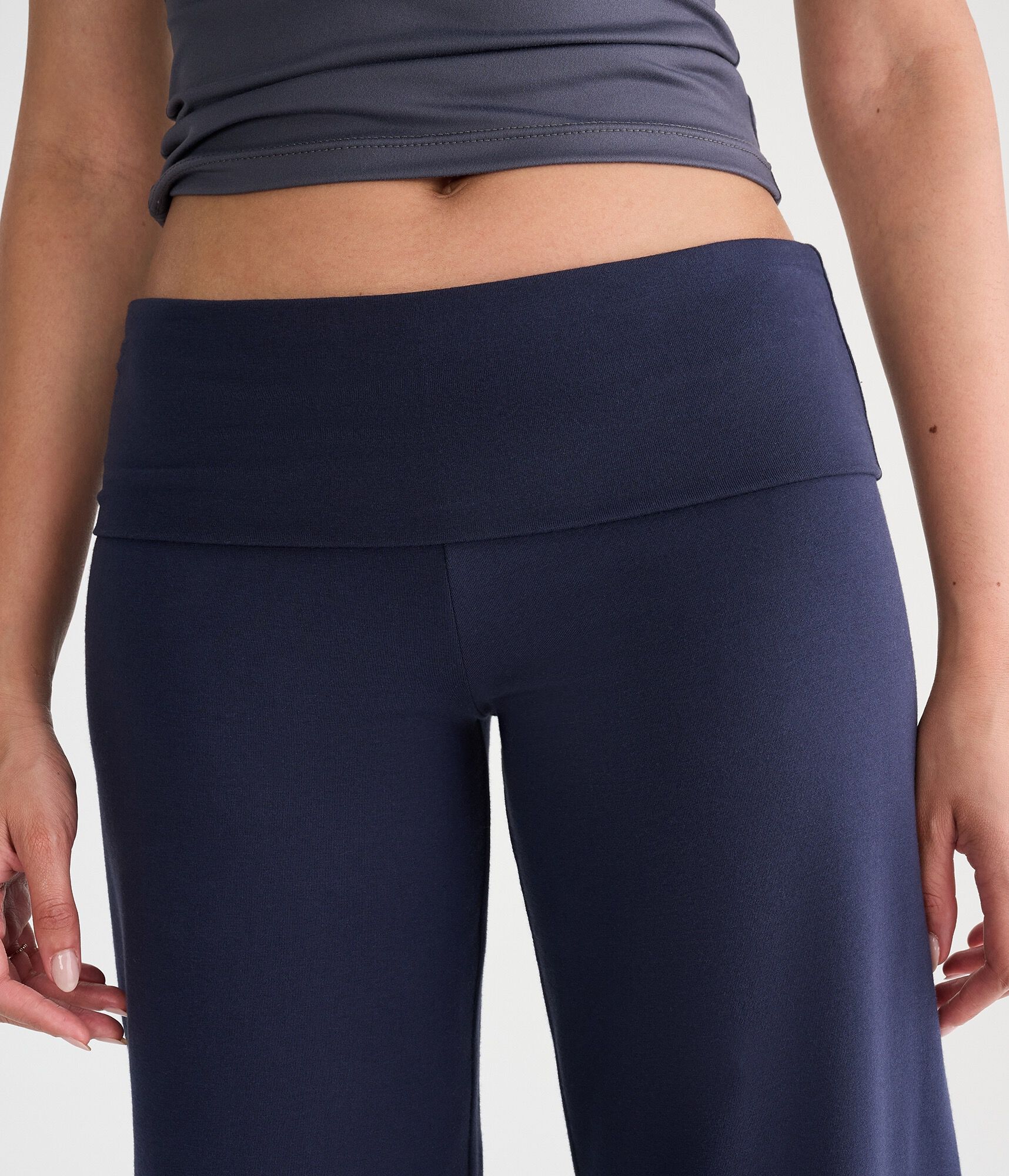 Low-Rise Fold-Over Wide Leg Pants