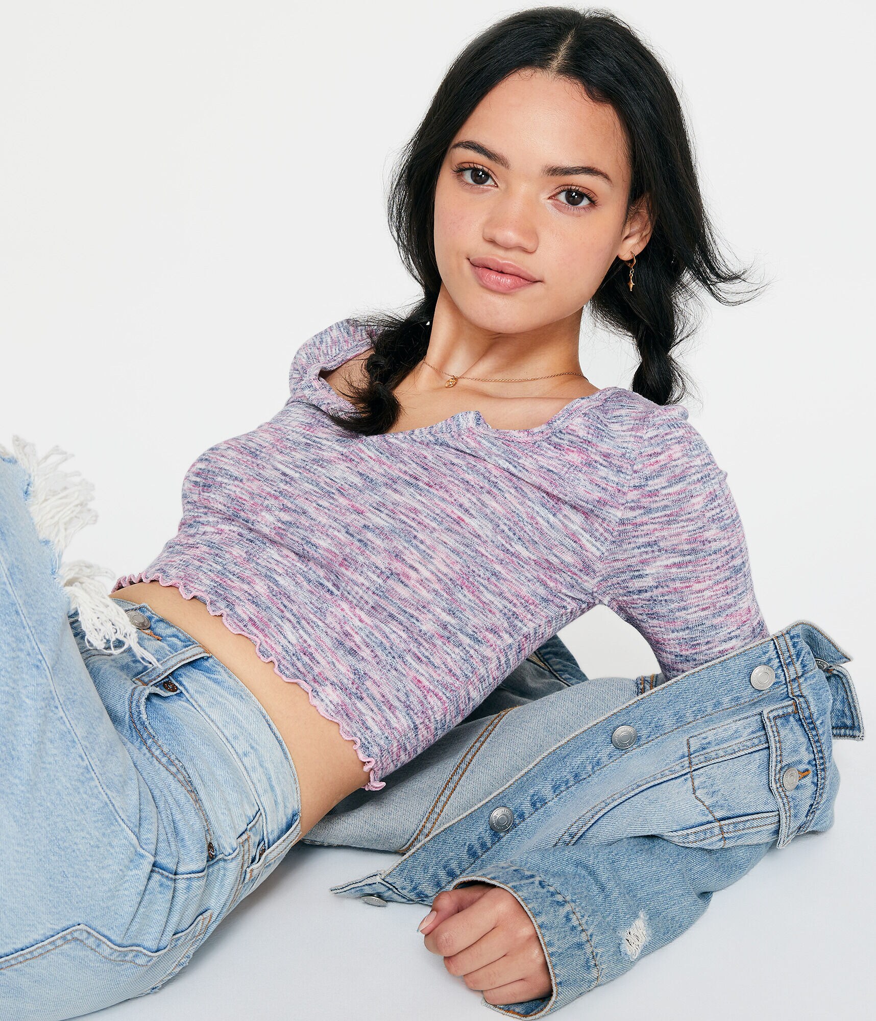 Long Sleeve Space-Dye Cropped Shrunken Tee