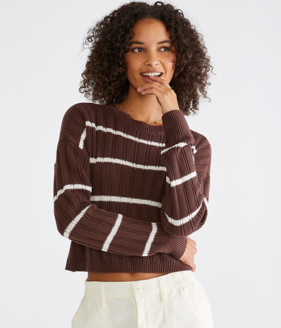 Striped Cropped Crew Sweater