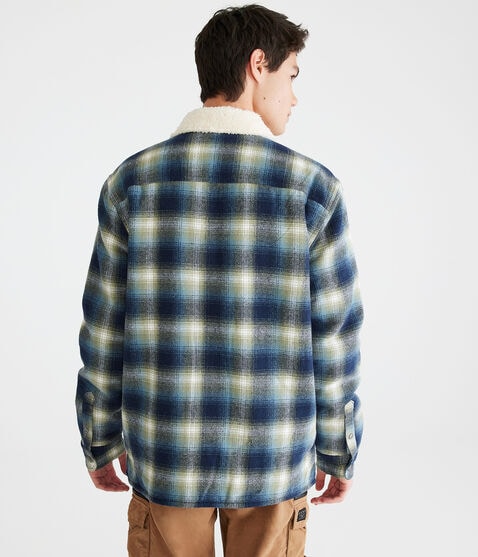 Plaid Sherpa-Lined Full-Zip Flannel Shacket Plaid Sherpa-Lined Full-Zip Flannel Shacket