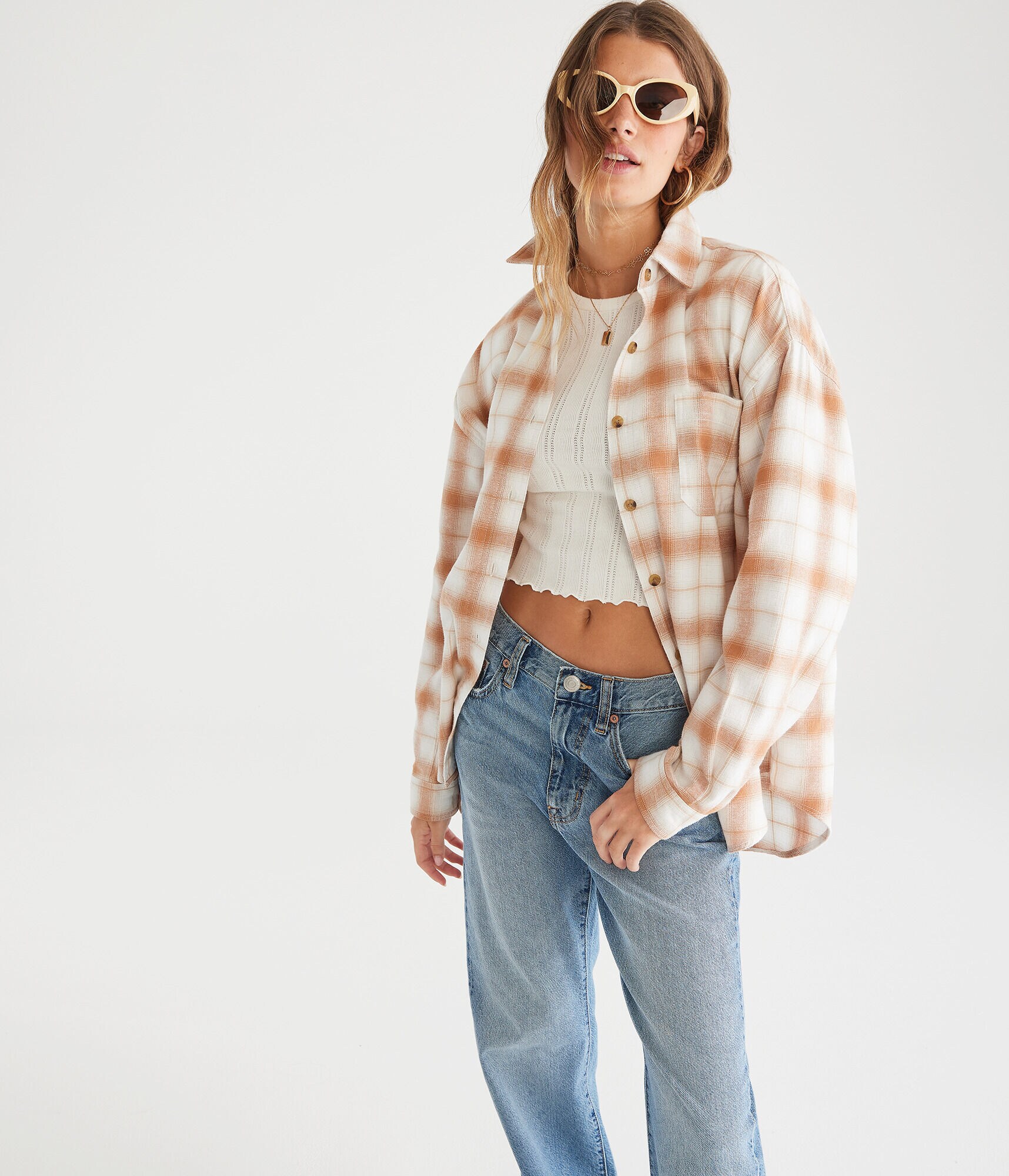 Long Sleeve Relaxed Plaid Flannel Shirt