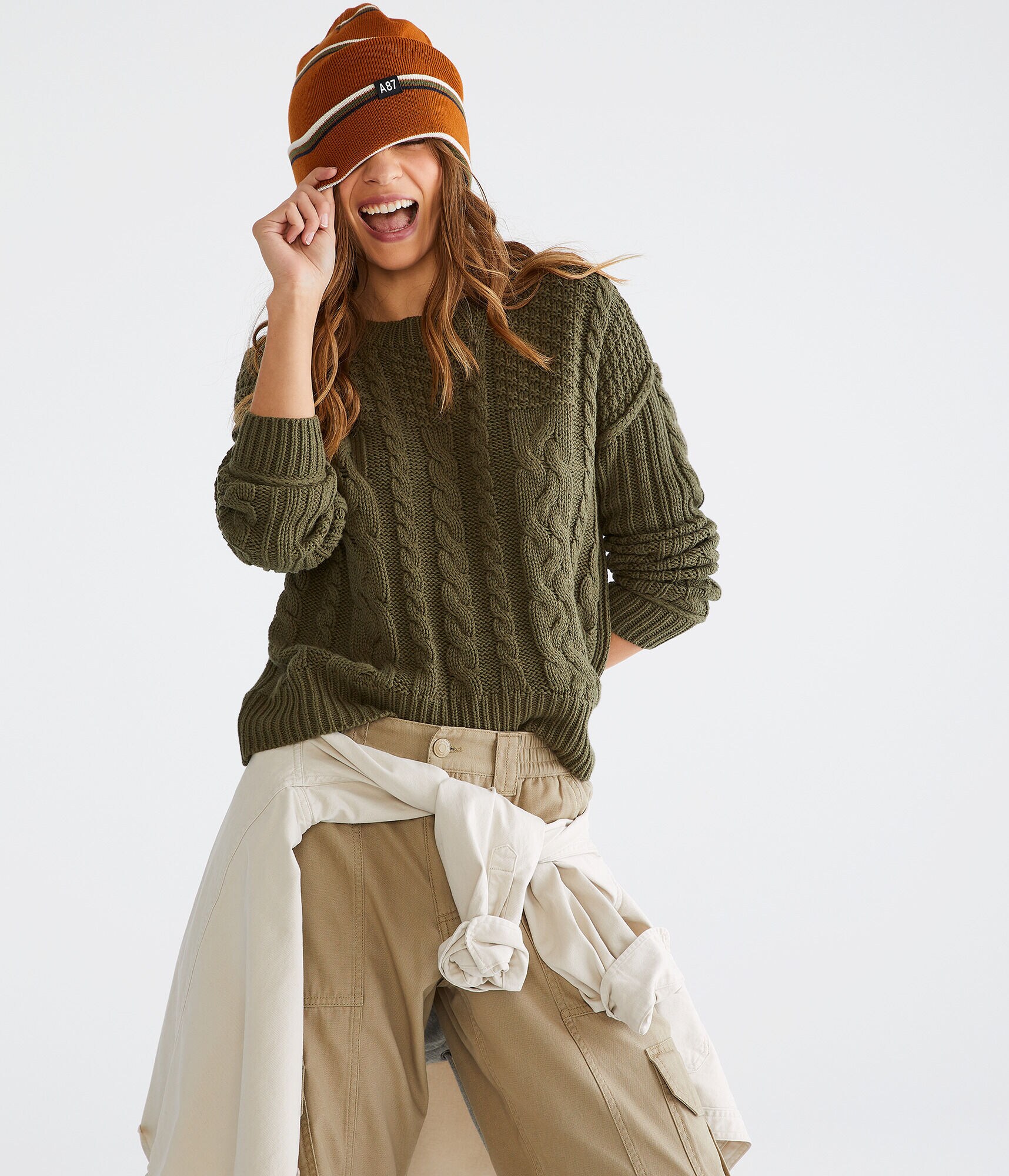 Cable-Knit Crew-Neck Sweater