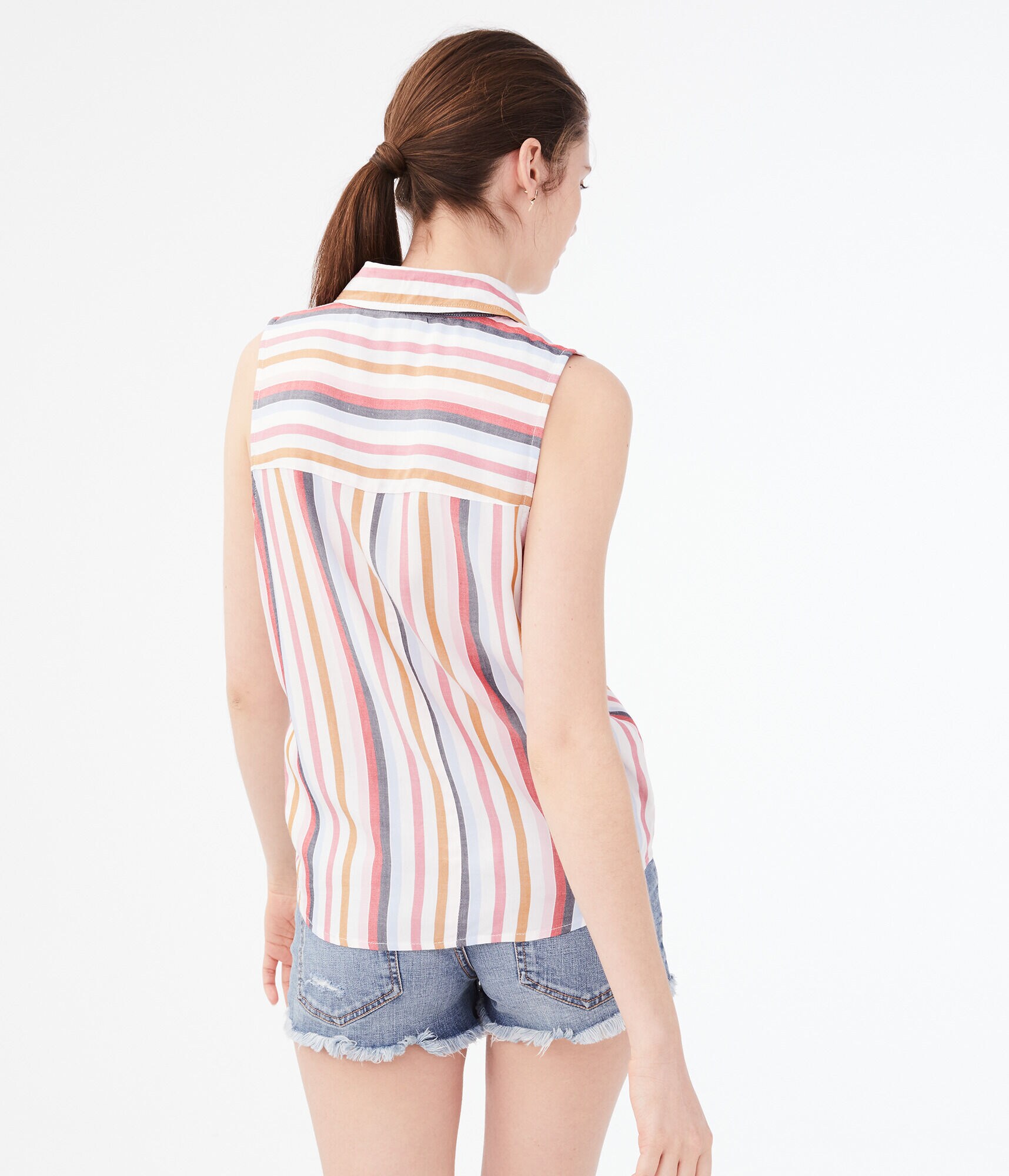 Striped Sleeveless Camp Shirt