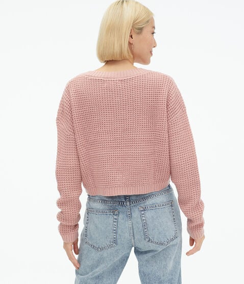 Solid Cropped V-Neck Sweater