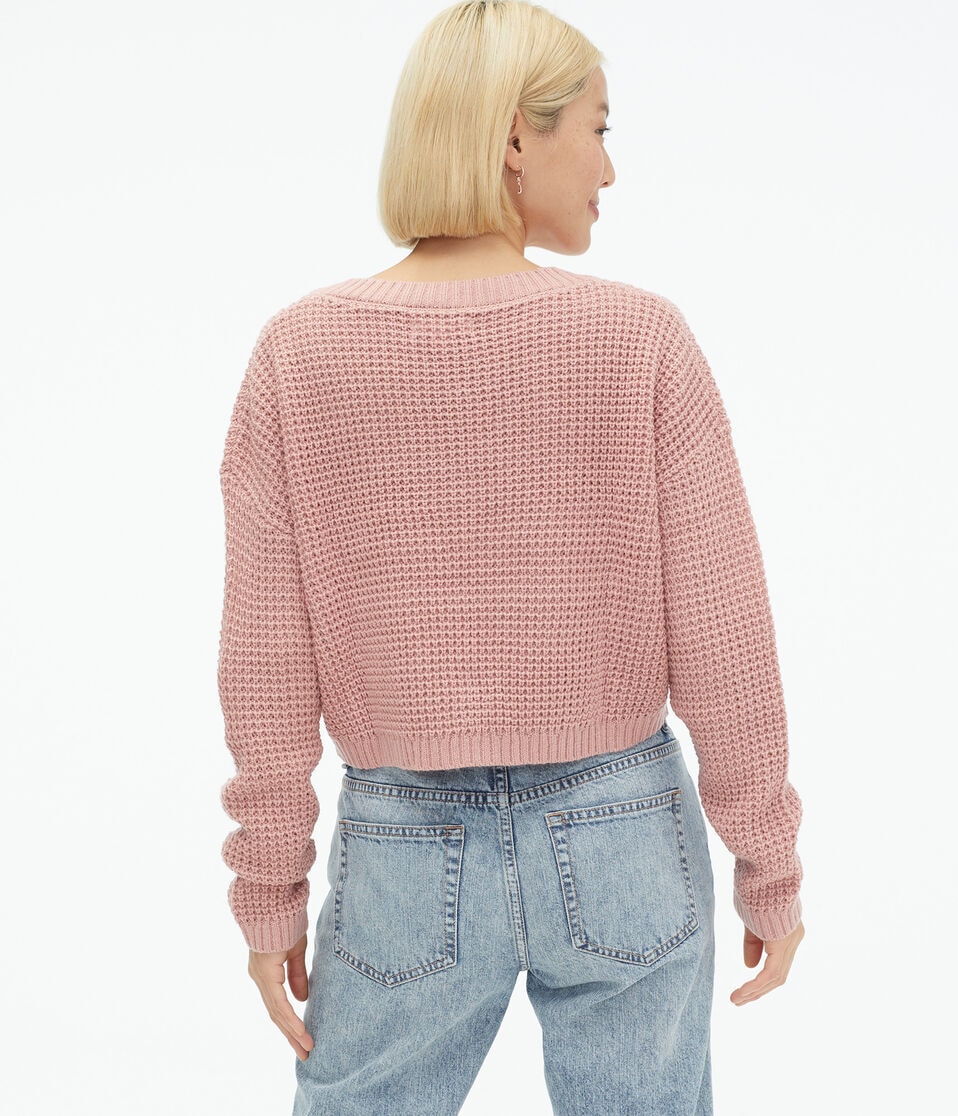 Solid Cropped V-Neck Sweater
