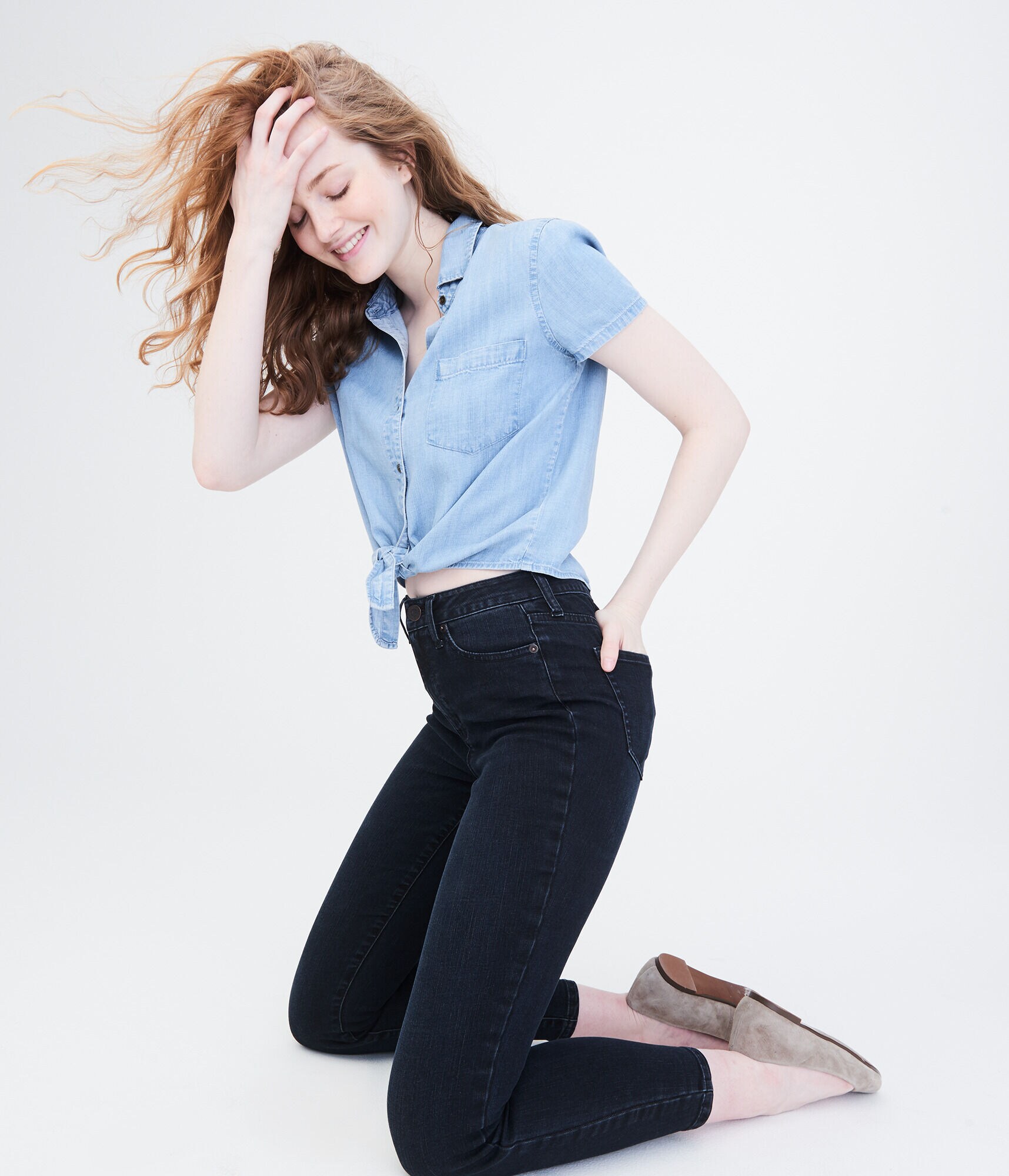 Chambray Tie-Front Woven Top