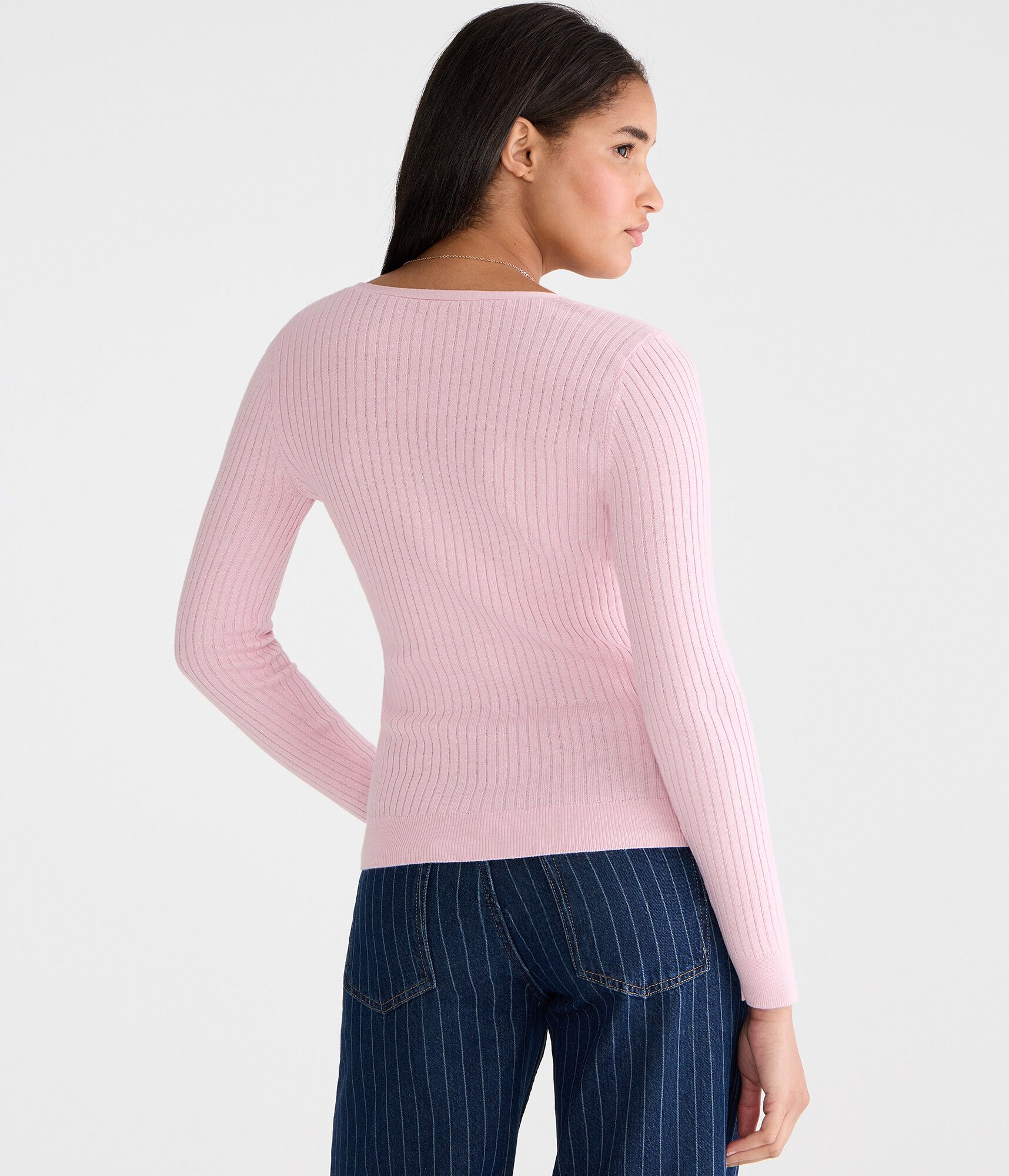 Beaded Ribbed Henley Sweater