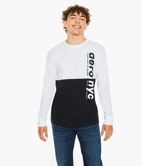 Long Sleeve Aero NYC Vertical Colorblocked Graphic Tee