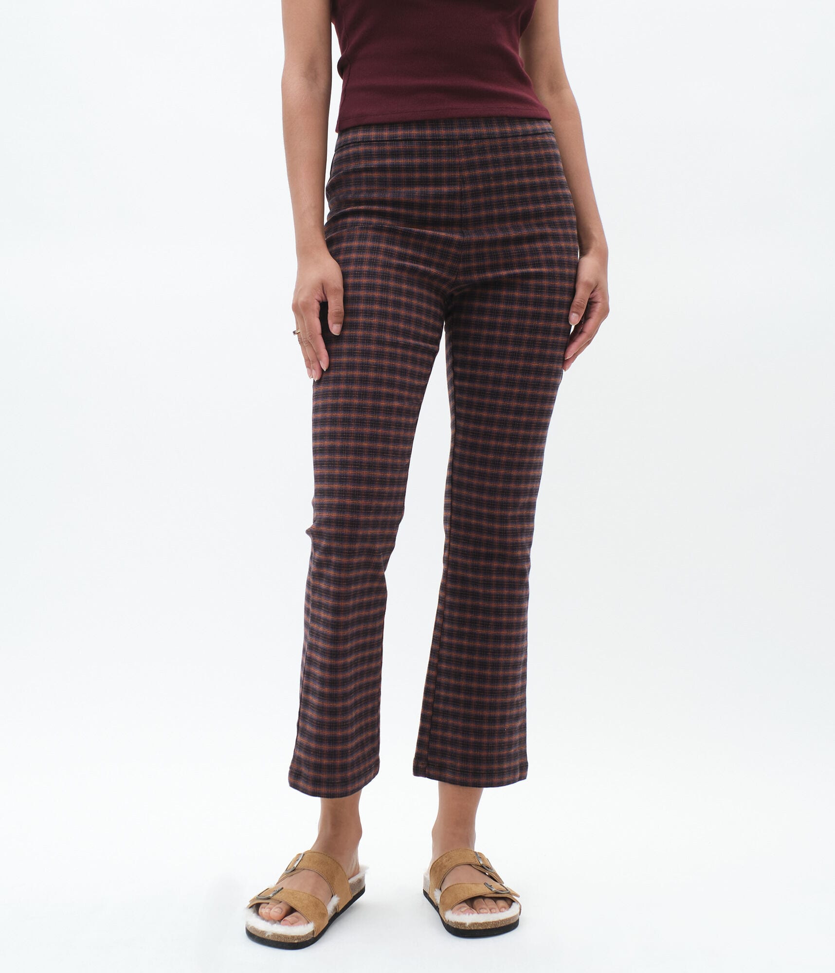 Plaid High-Waisted Kick Flare Pants