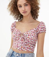 Floral Cinched-Front Crop Top
