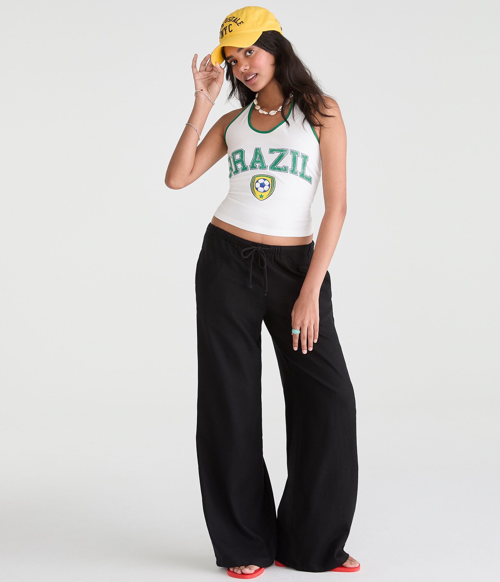 Low-Rise Drawstring Linen Pants