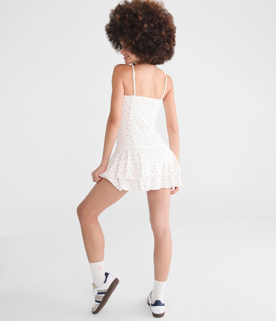 Floral Strapless Pointelle Drop-Waist Mini Dress