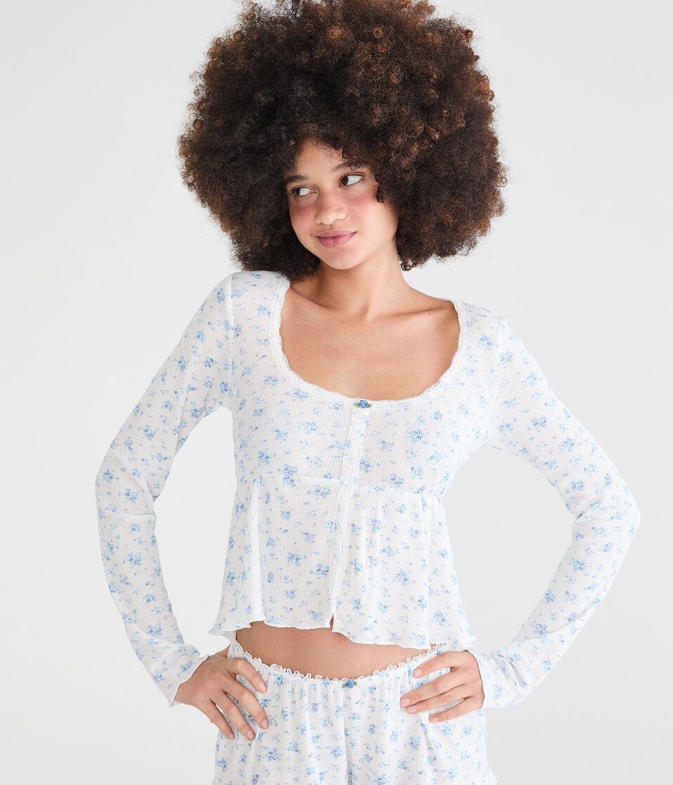 Long Sleeve Cropped Babydoll Sleep Tee