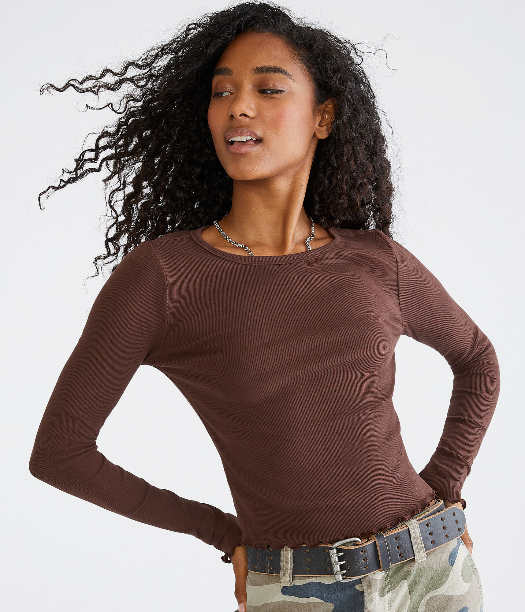 Long Sleeve Ribbed Cropped Shrunken Tee