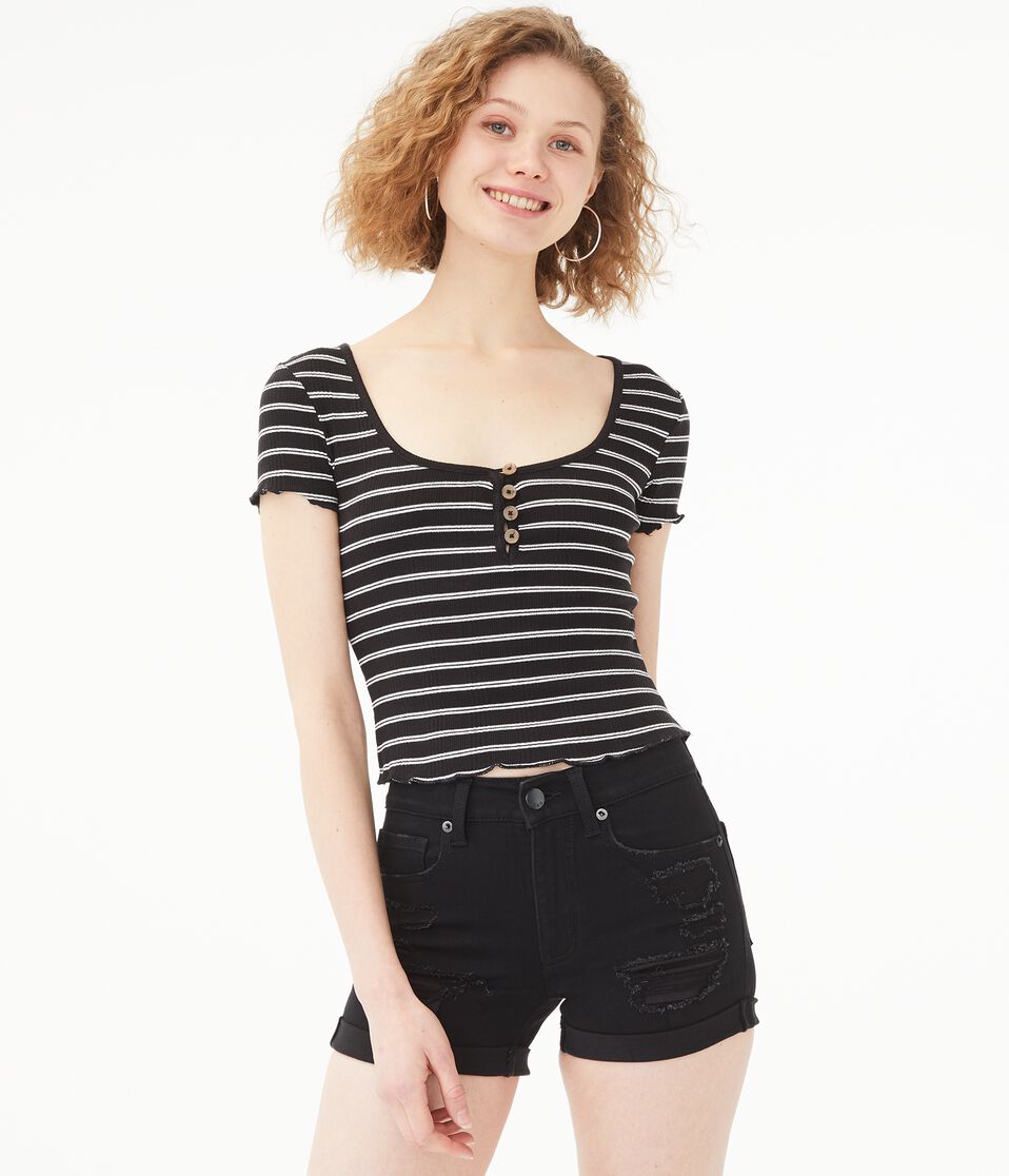 Henley Striped Shrunken Tee