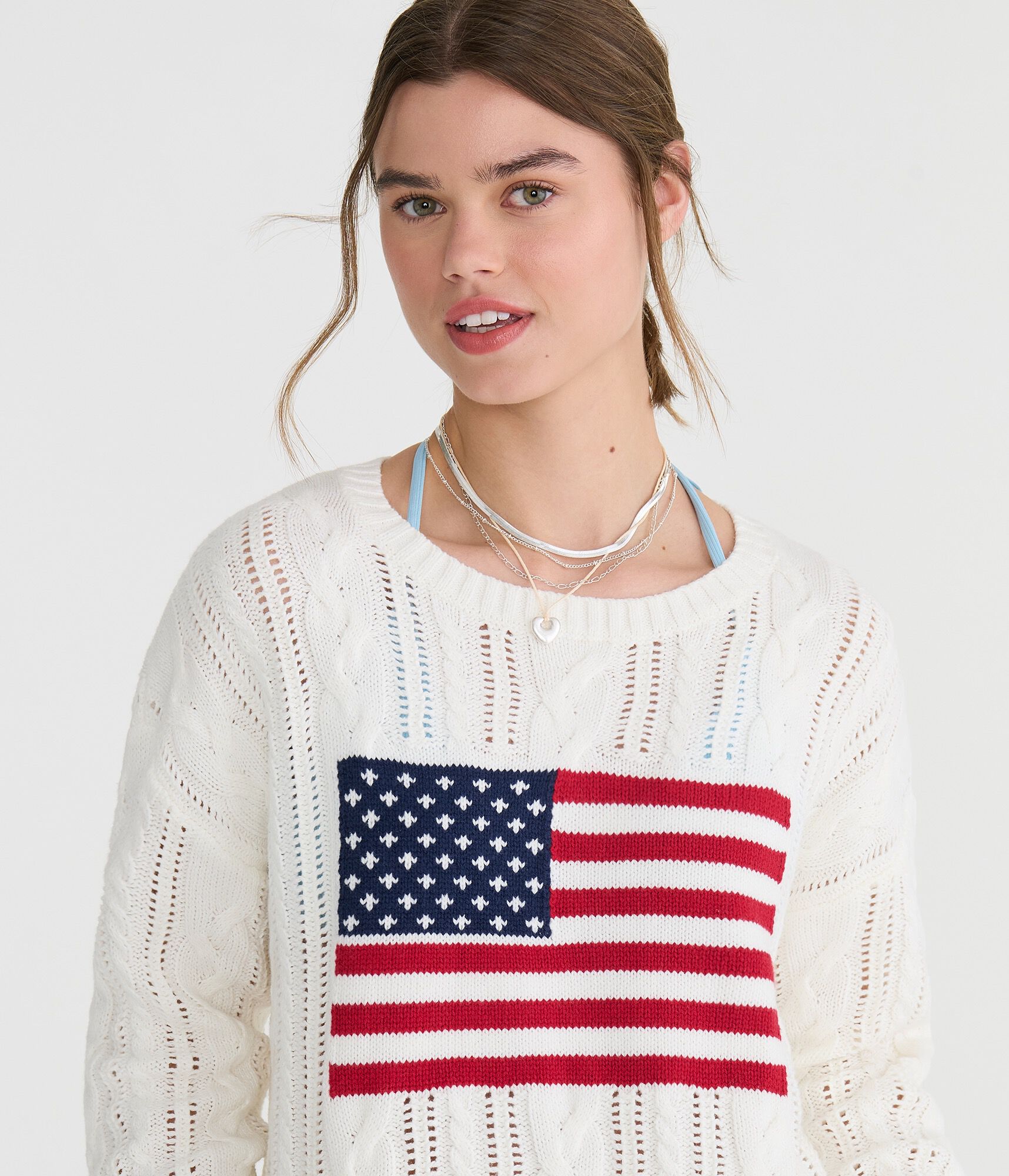 American Flag Cable Crew Sweater