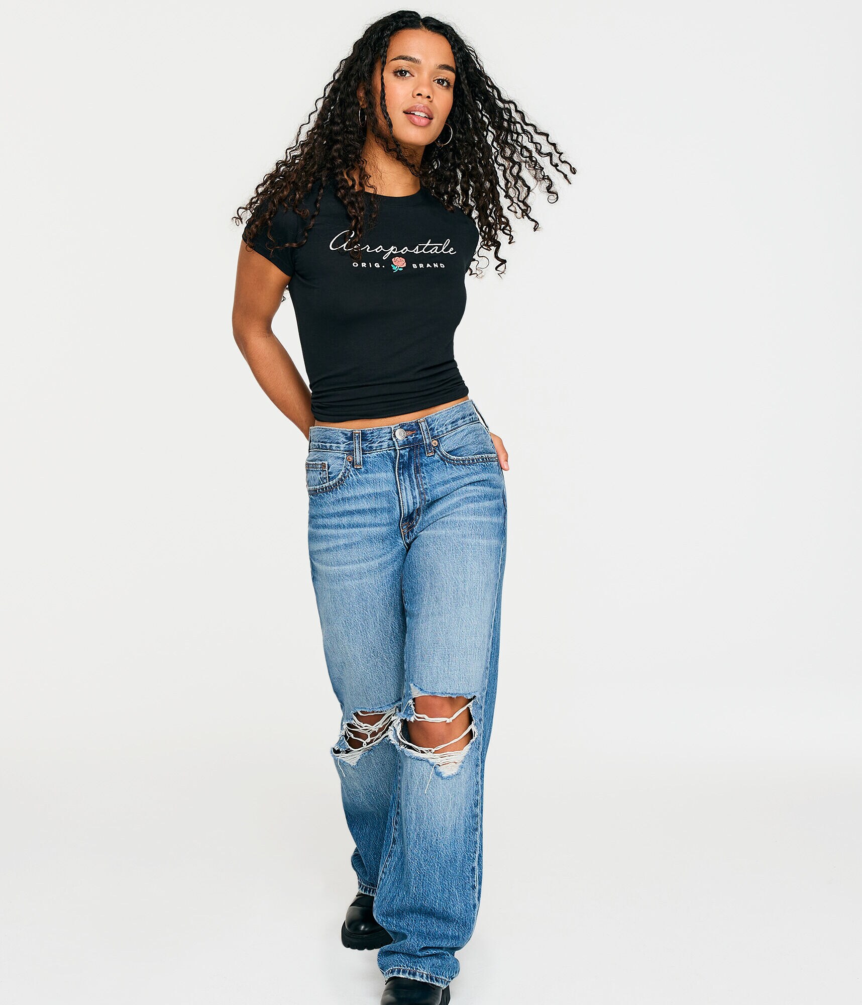 Aeropostale Script Rose Graphic Tee