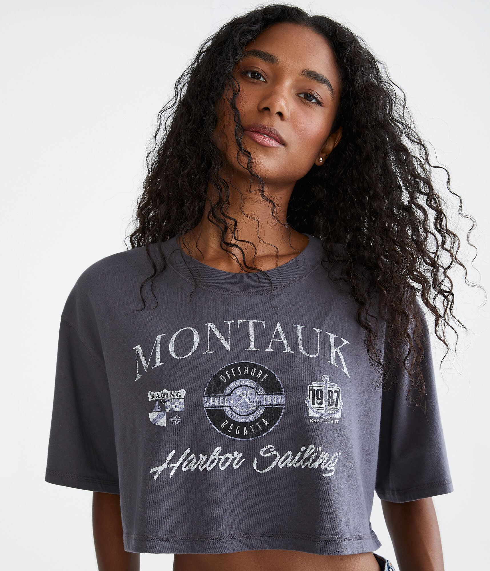 Montauk Sailing Cropped Boyfriend Graphic Tee