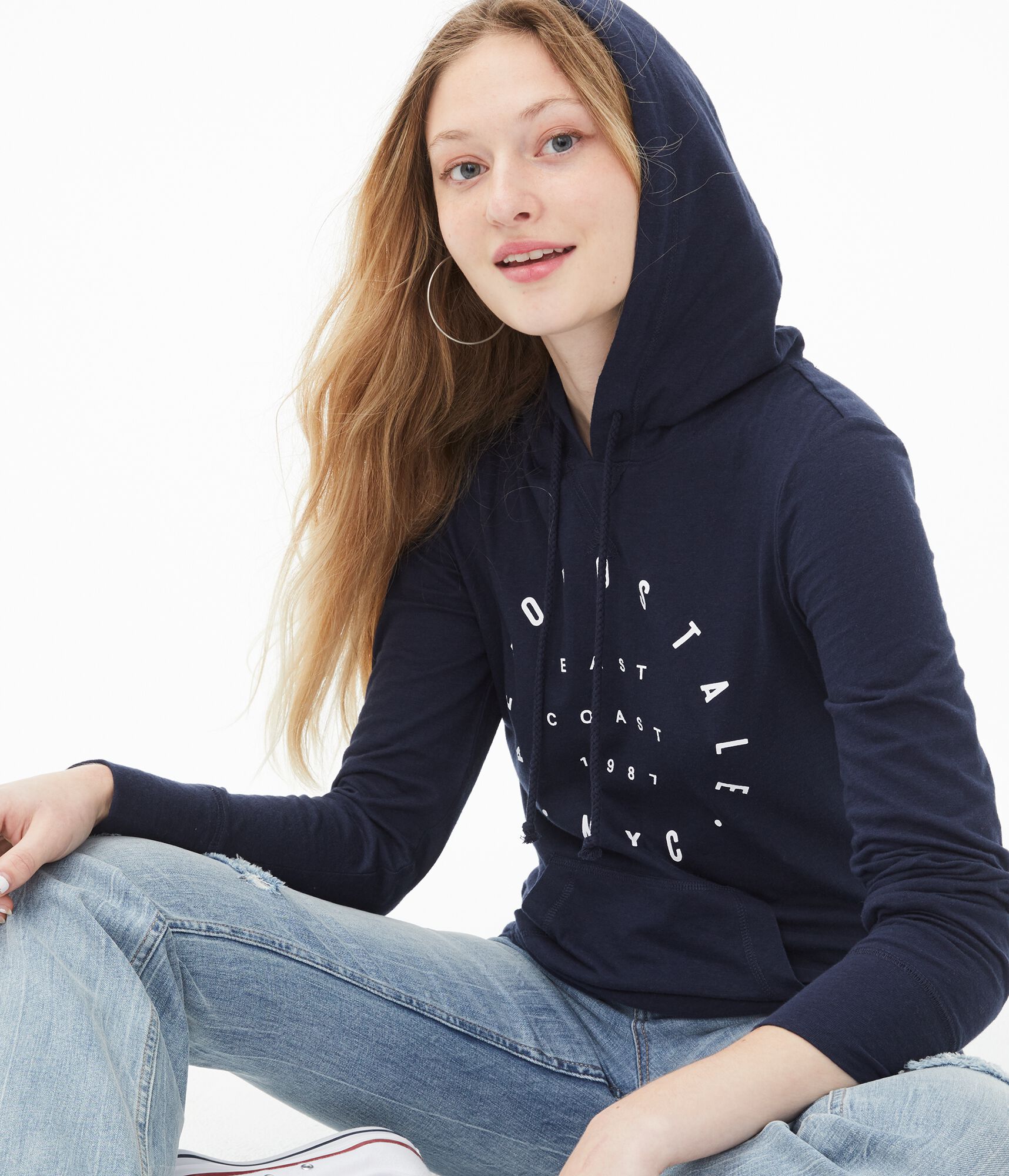 Long Sleeve Aeropostale NYC Circle Hooded Tee***