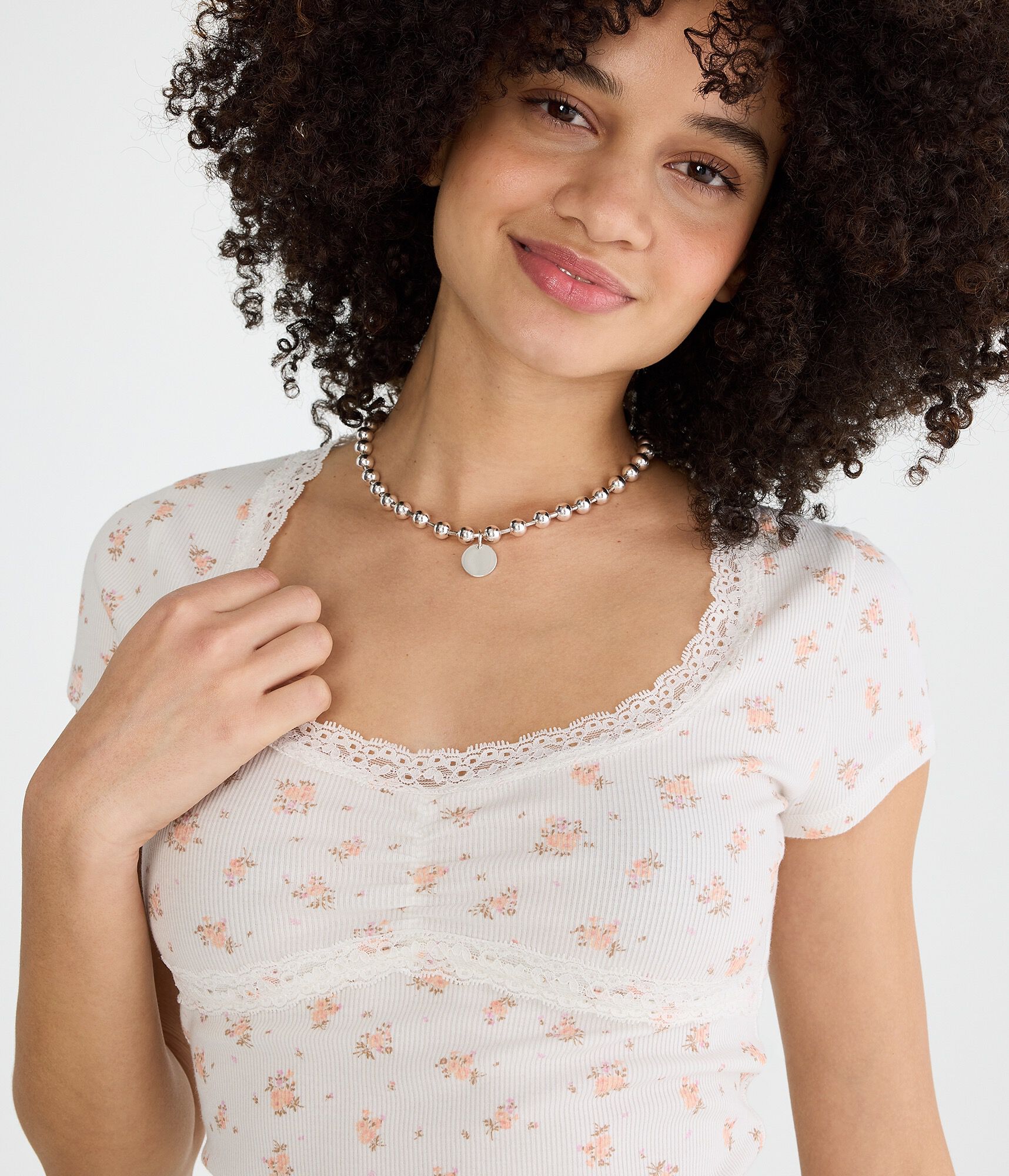 Seriously Soft Floral Lace-Trim Scoop-Neck Tee