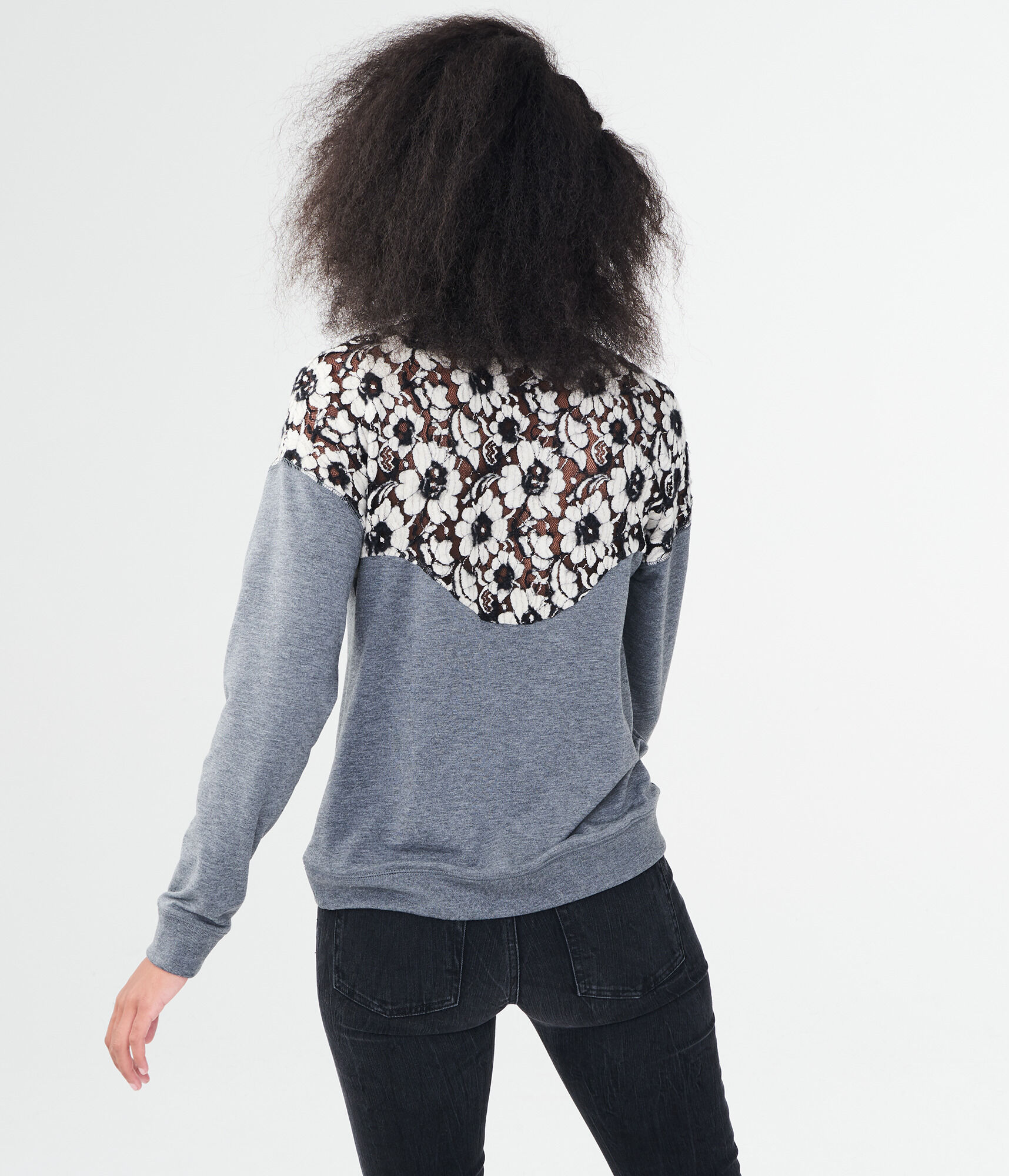 Solid Lace-Inset Sweatshirt