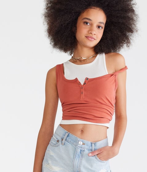 Seriously Soft Scoop-Neck Snap Henley Tank