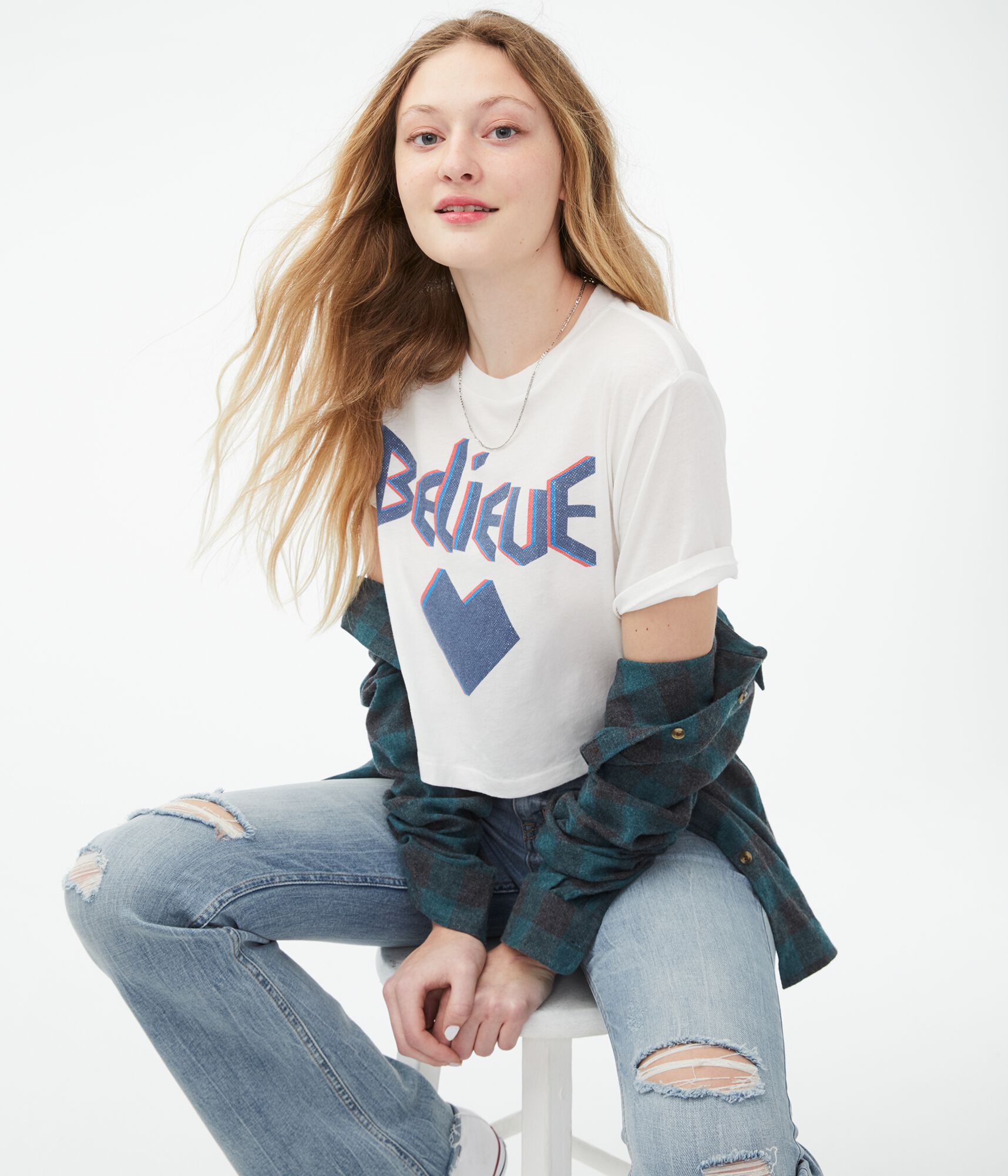 Believe Boxy Cropped Graphic Tee