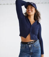 Long Sleeve Cropped Zip Polo Cardigan