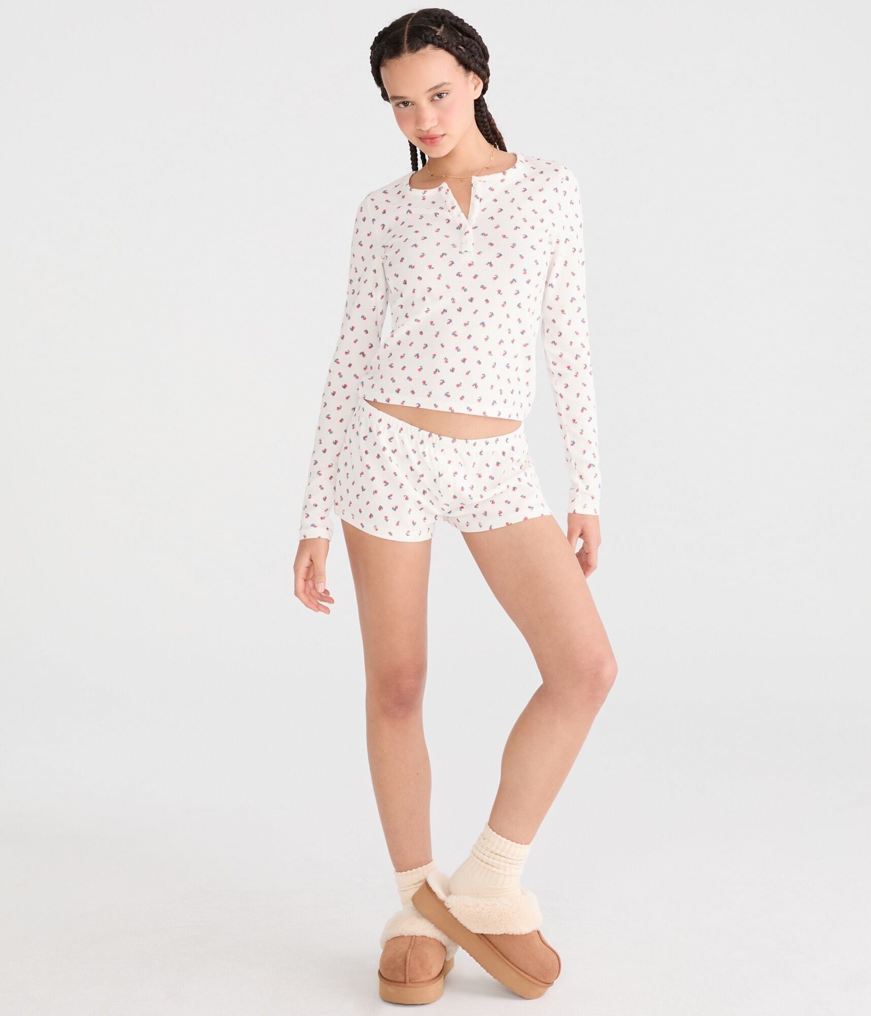 Floral Low-Rise Waffle Sleep Shorts