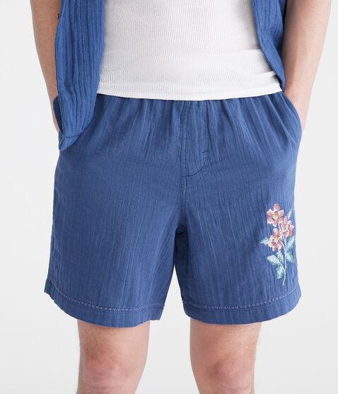 Stitched Floral Gauze All Day Jogger Shorts 7" Stitched Floral Gauze All Day Jogger Shorts 7"
