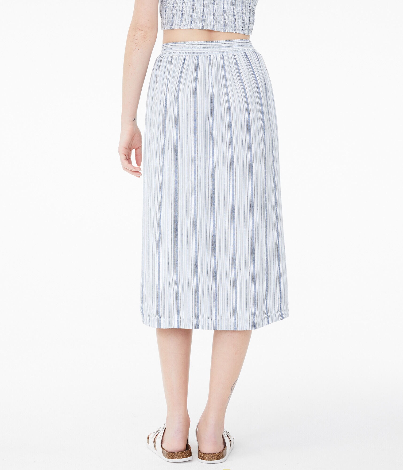 Striped Button-Front Midi Skirt