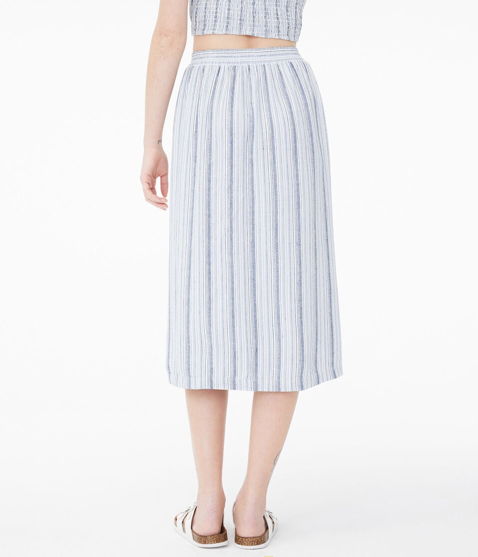 Striped Button-Front Midi Skirt