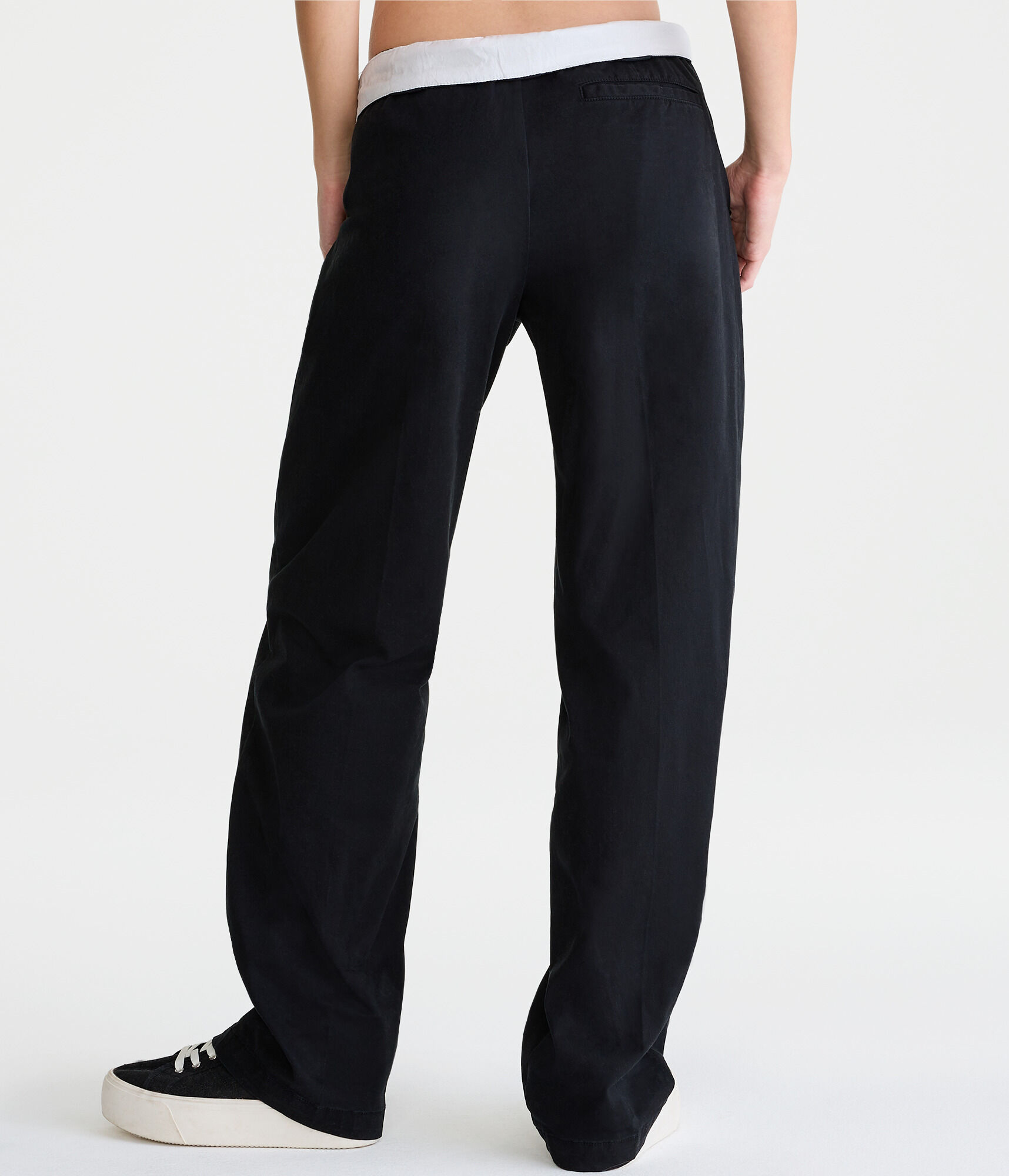 Fold-Over Waistband Straight Stretch Twill Pants