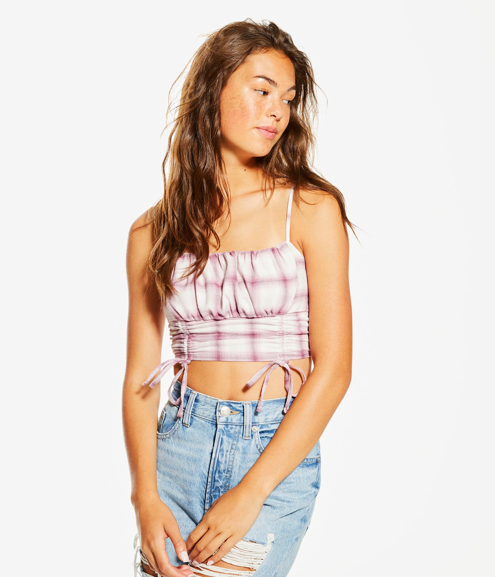 Plaid Cinched Cropped Cami