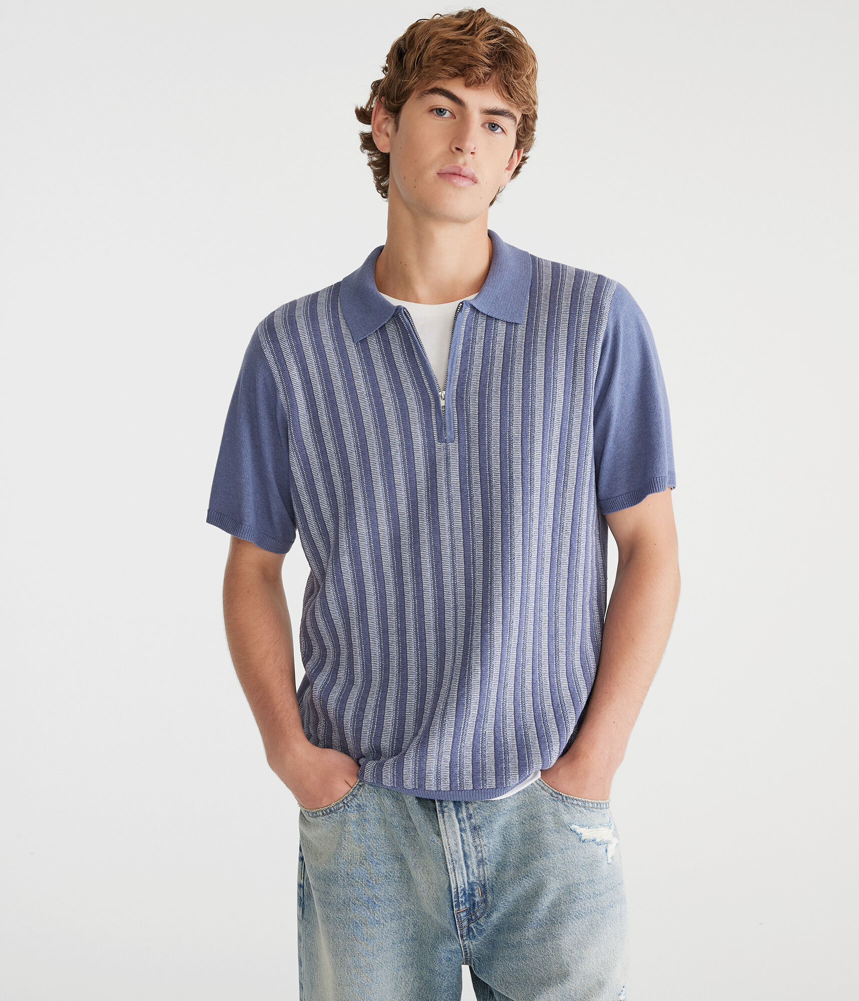 Vertical Stripe Quarter-Zip Sweater Polo