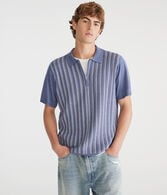 Vertical Stripe Quarter-Zip Sweater Polo