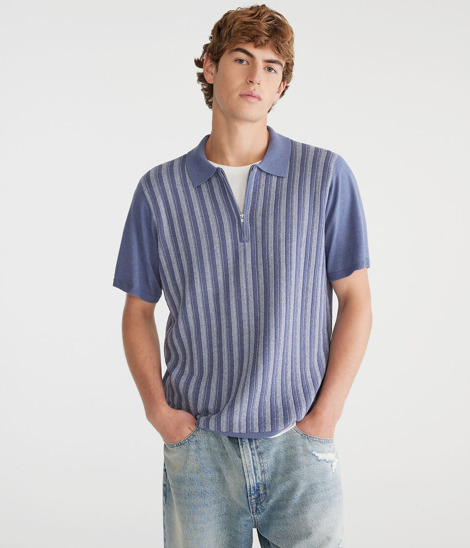 Vertical Stripe Quarter-Zip Sweater Polo