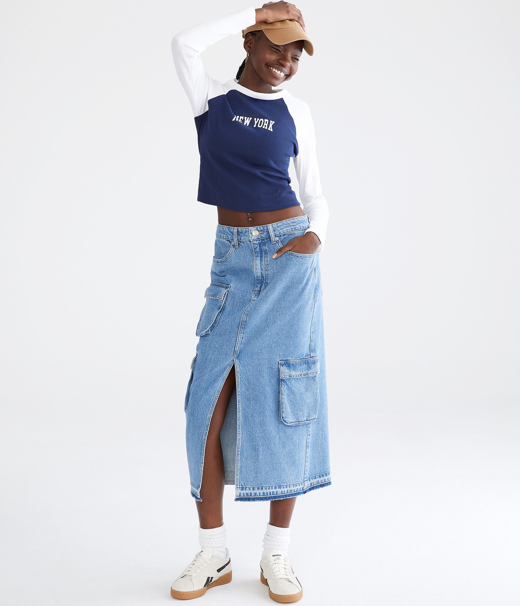 Denim Cargo Maxi Skirt